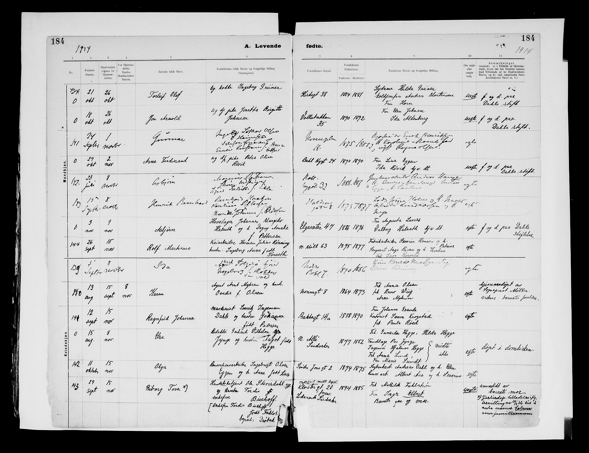 Ministerialprotokoller, klokkerbøker og fødselsregistre - Sør-Trøndelag, AV/SAT-A-1456/604/L0203: Parish register (official) no. 604A23, 1908-1916, p. 184