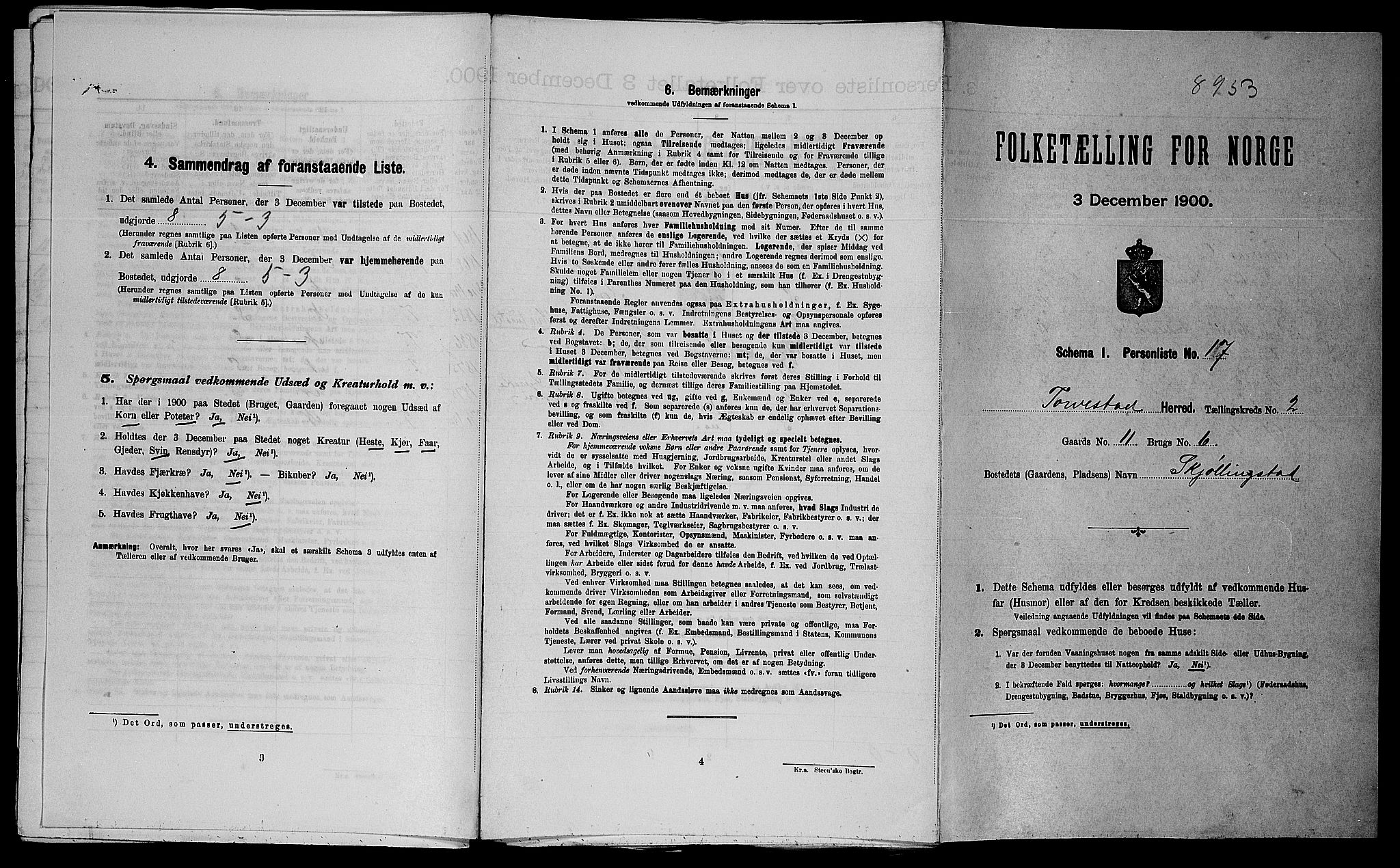 SAST, 1900 census for Torvastad, 1900, p. 274