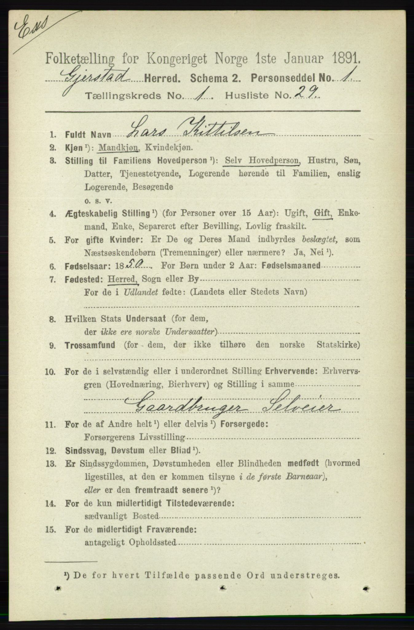 RA, Census 1891 for Nedenes amt: Gjenparter av personsedler for beslektede ektefeller, menn, 1891, p. 35