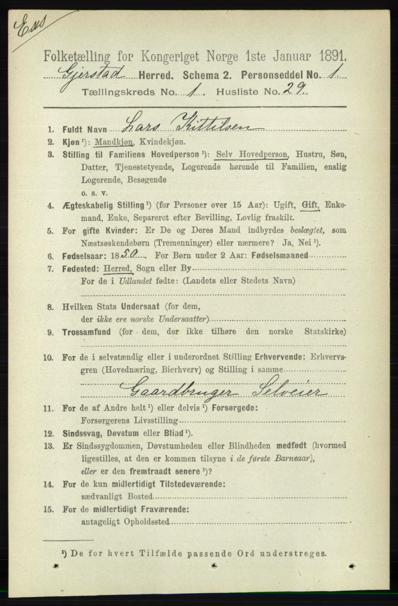 RA, Census 1891 for Nedenes amt: Gjenparter av personsedler for beslektede ektefeller, menn, 1891, p. 35