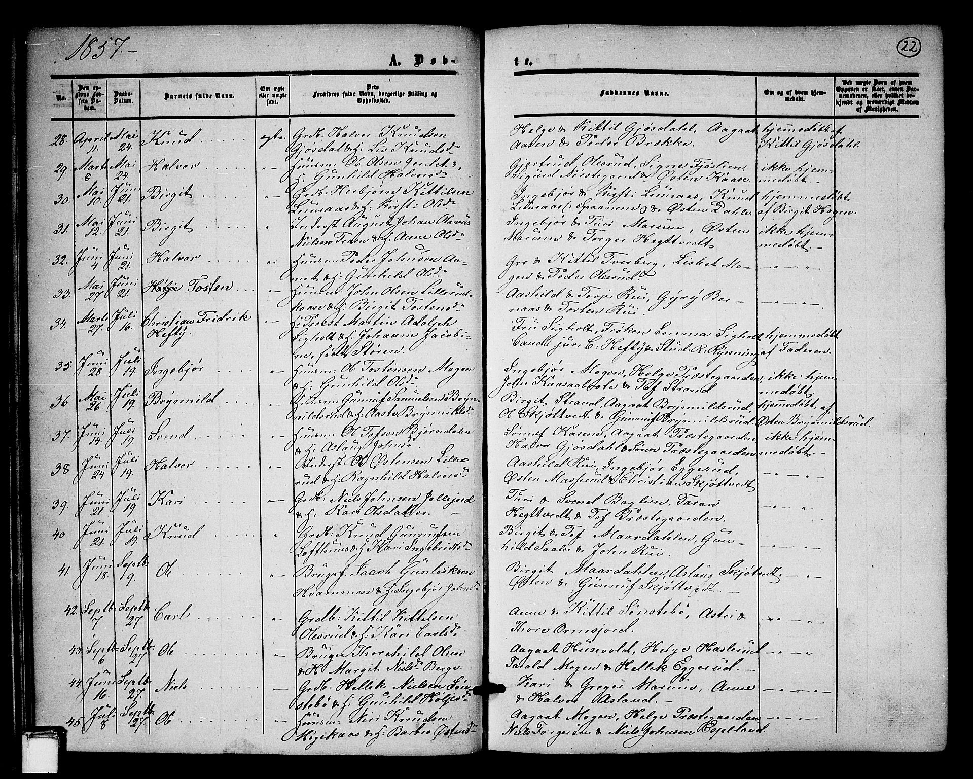 Tinn kirkebøker, SAKO/A-308/G/Ga/L0002: Parish register (copy) no. I 2, 1851-1883, p. 22