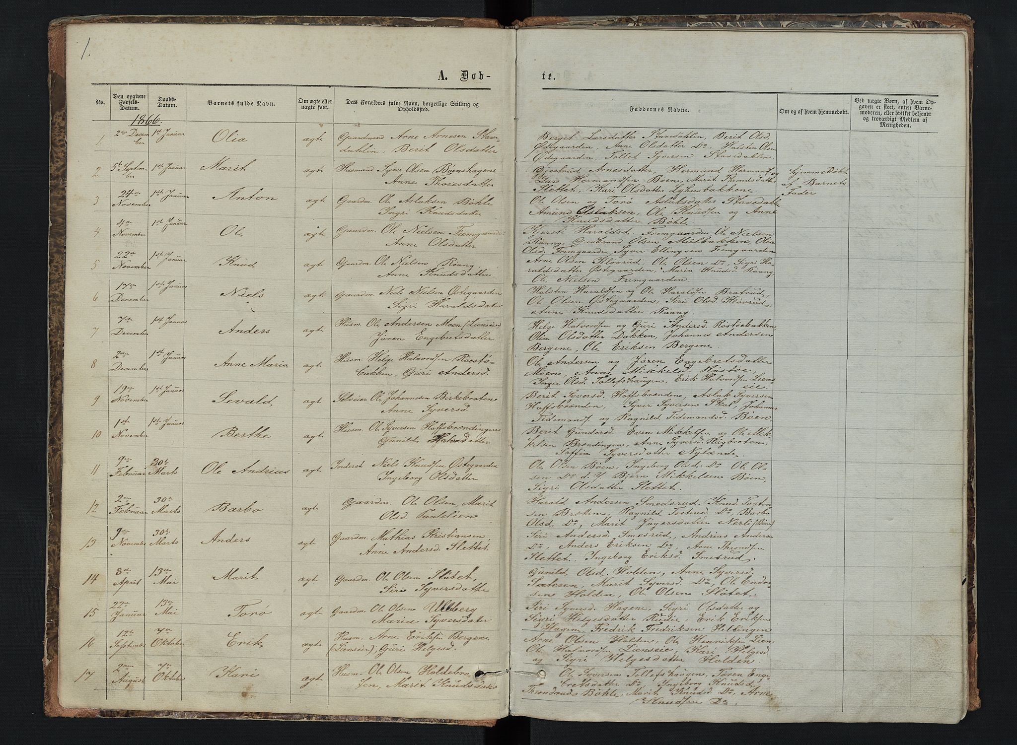 Sør-Aurdal prestekontor, SAH/PREST-128/H/Ha/Hab/L0006: Parish register (copy) no. 6, 1866-1893, p. 1