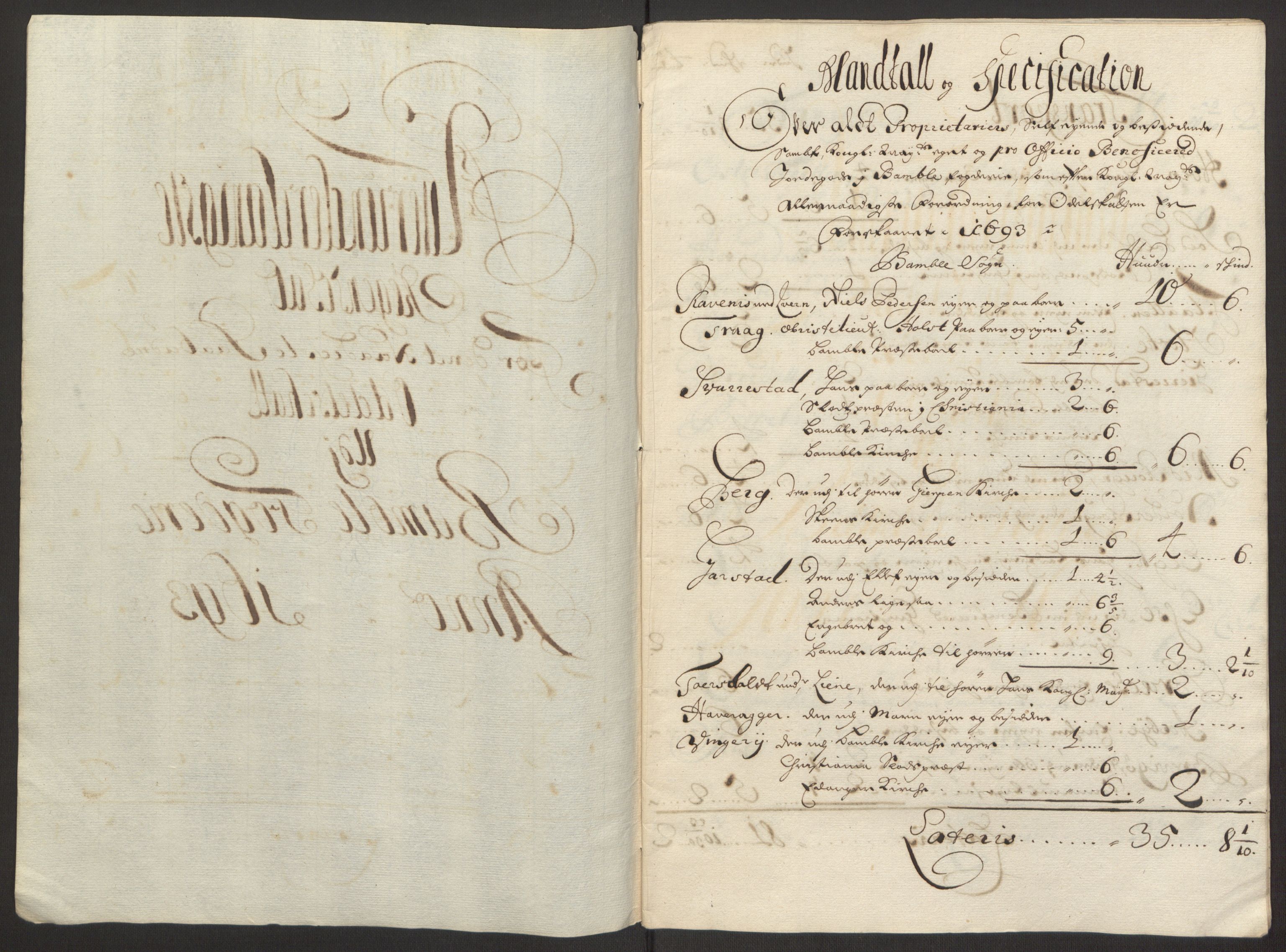 Rentekammeret inntil 1814, Reviderte regnskaper, Fogderegnskap, RA/EA-4092/R34/L2052: Fogderegnskap Bamble, 1692-1693, p. 326