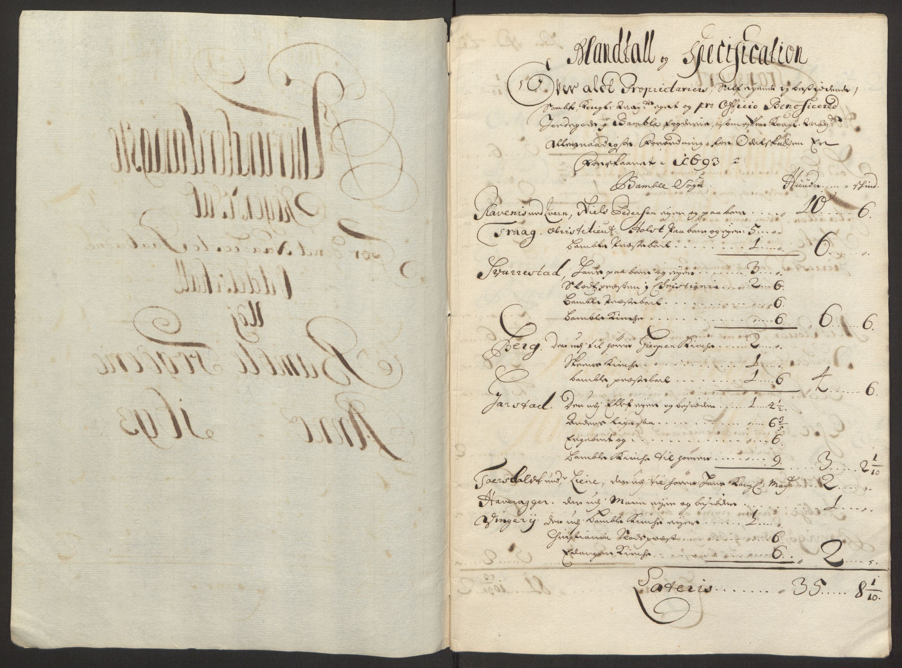 Rentekammeret inntil 1814, Reviderte regnskaper, Fogderegnskap, AV/RA-EA-4092/R34/L2052: Fogderegnskap Bamble, 1692-1693, p. 326