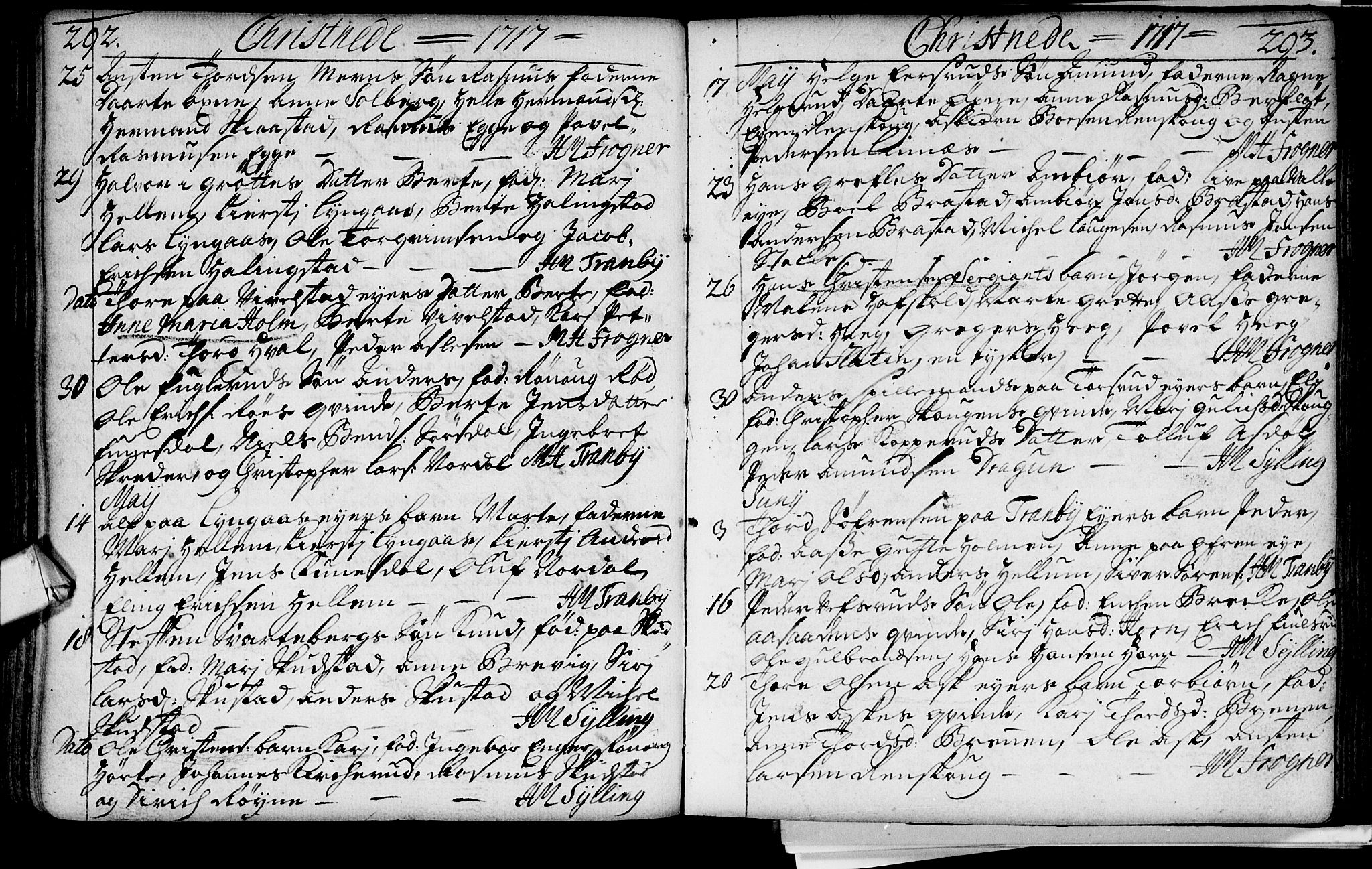 Lier kirkebøker, AV/SAKO-A-230/F/Fa/L0002: Parish register (official) no. I 2, 1701-1726, p. 292-293