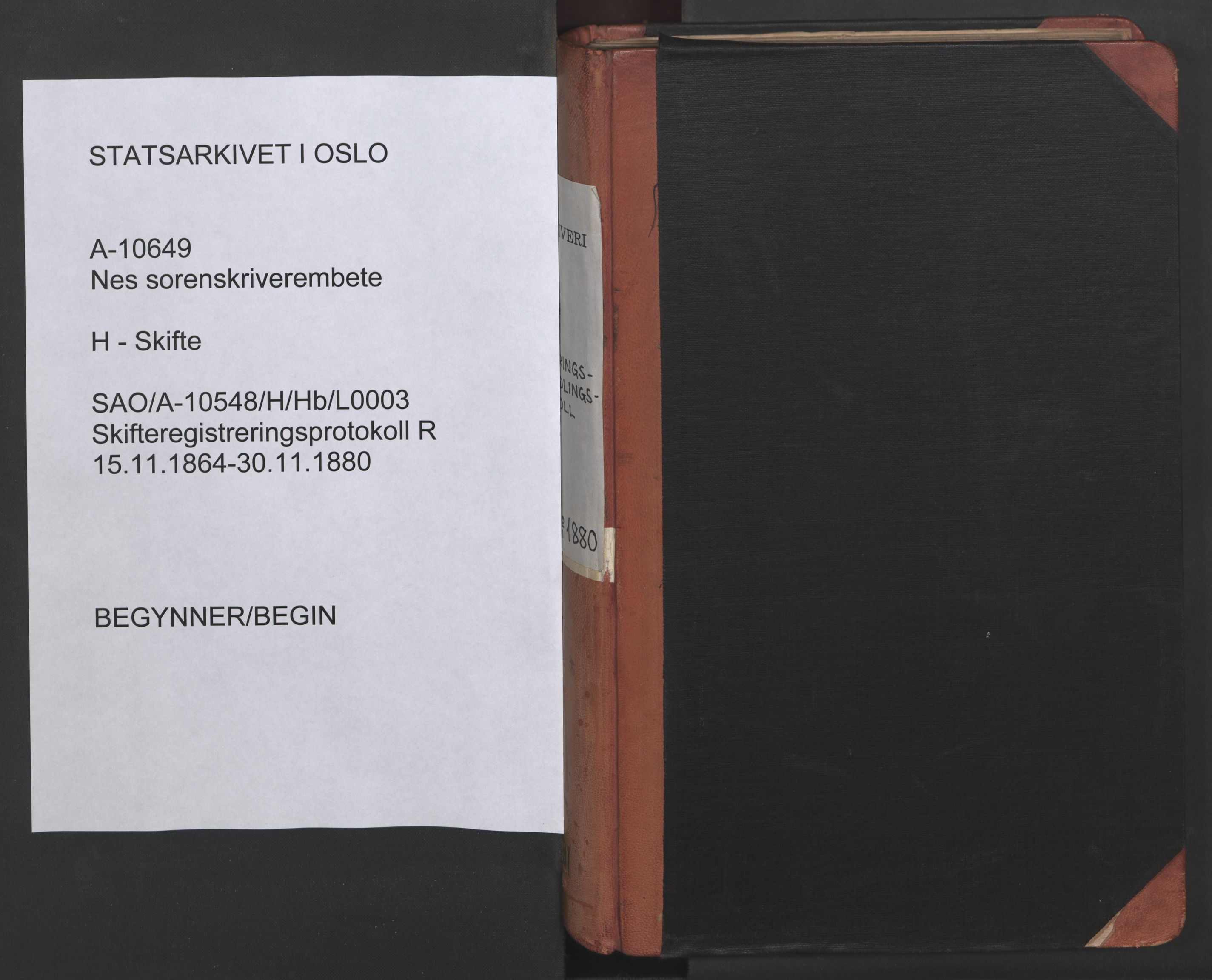 Nes tingrett, AV/SAO-A-10548/H/Hb/L0003: Registrerings- og forhandlingsprotokoll "R?", 1864-1880