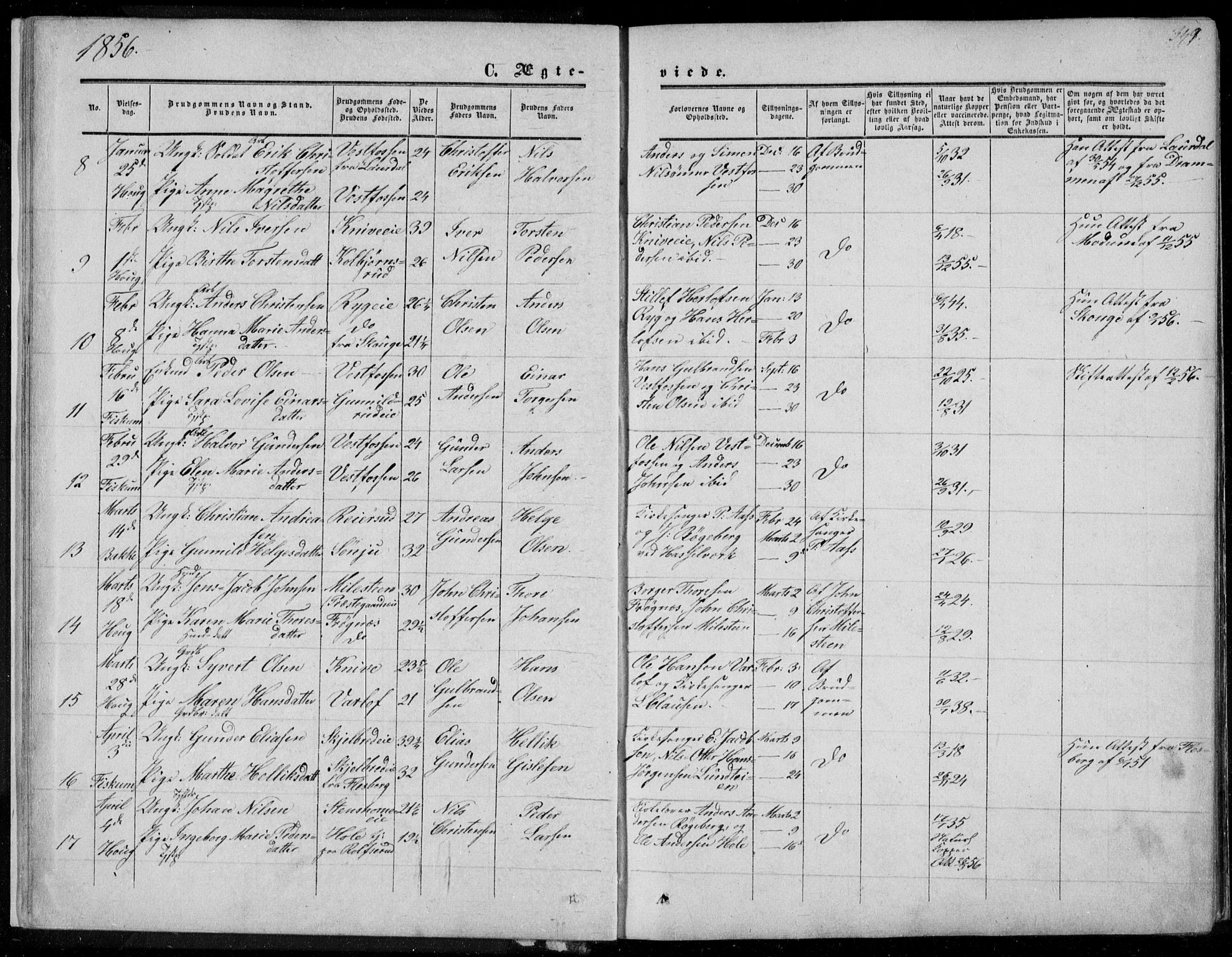 Eiker kirkebøker, AV/SAKO-A-4/F/Fa/L0015b: Parish register (official) no. I 15B, 1854-1860, p. 349