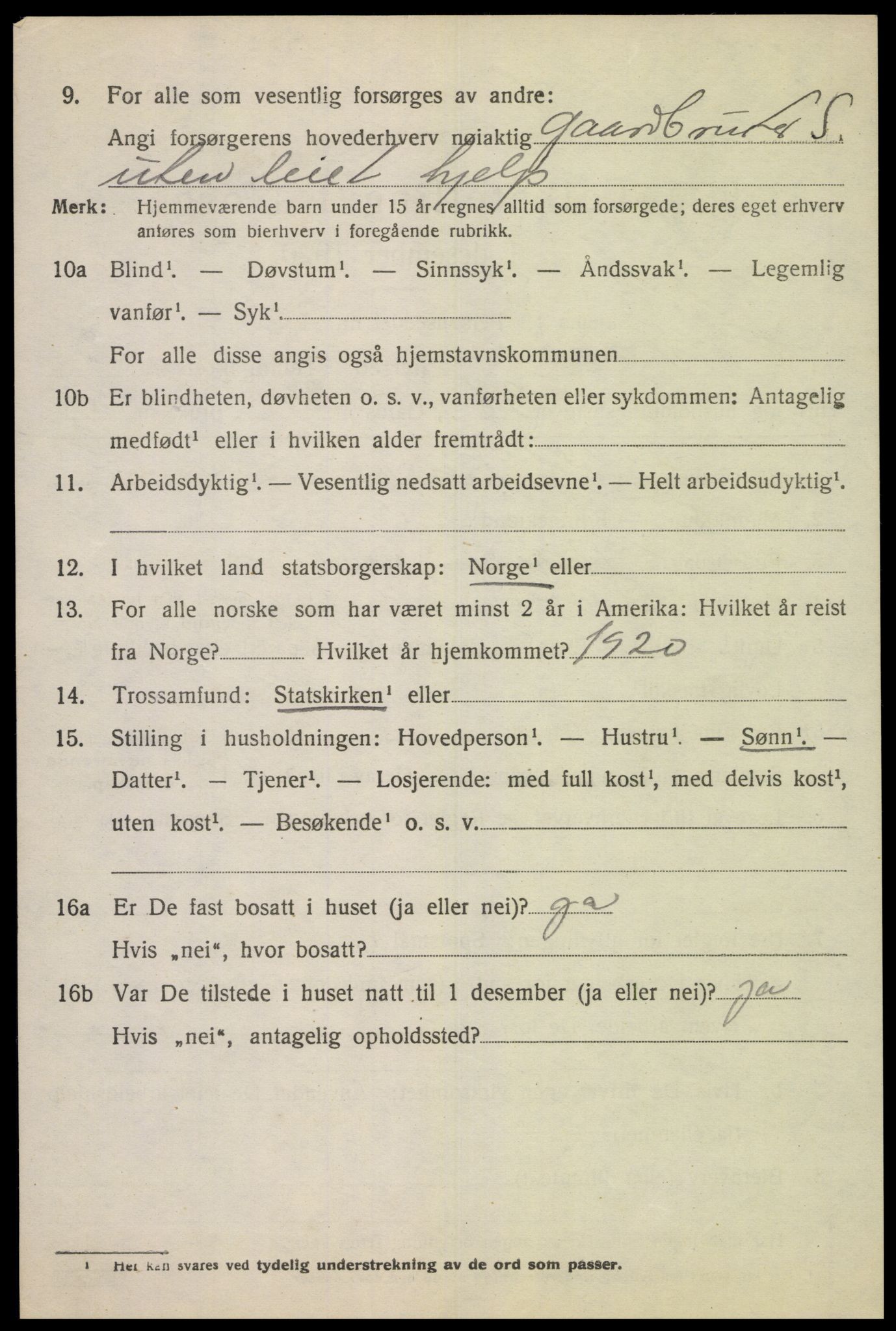 SAK, 1920 census for Kvås, 1920, p. 1167