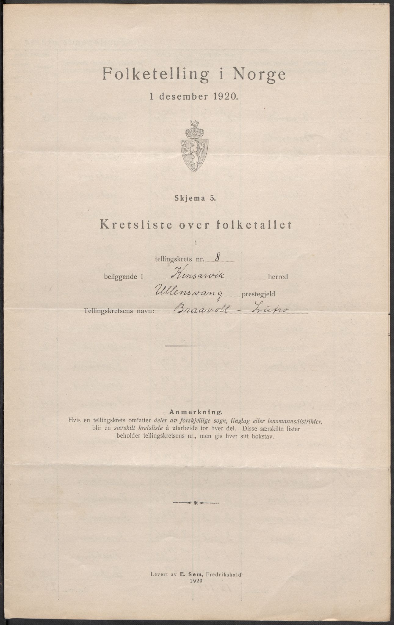 SAB, 1920 census for Kinsarvik, 1920, p. 26