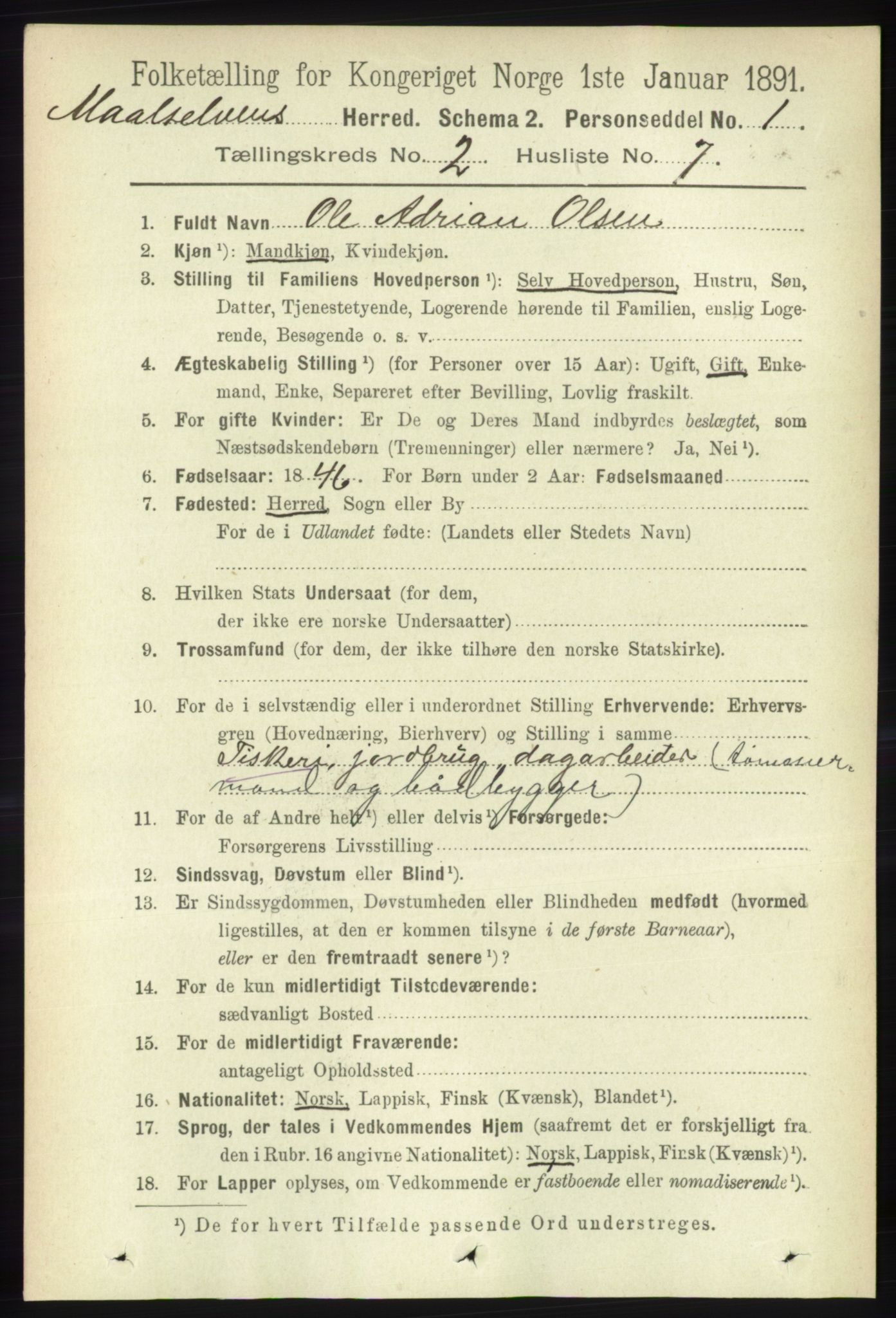 RA, 1891 census for 1924 Målselv, 1891, p. 329