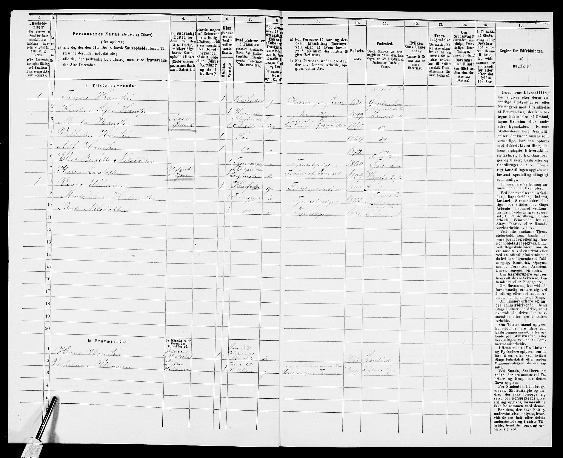 SAK, 1875 census for 0924P Homedal, 1875, p. 530