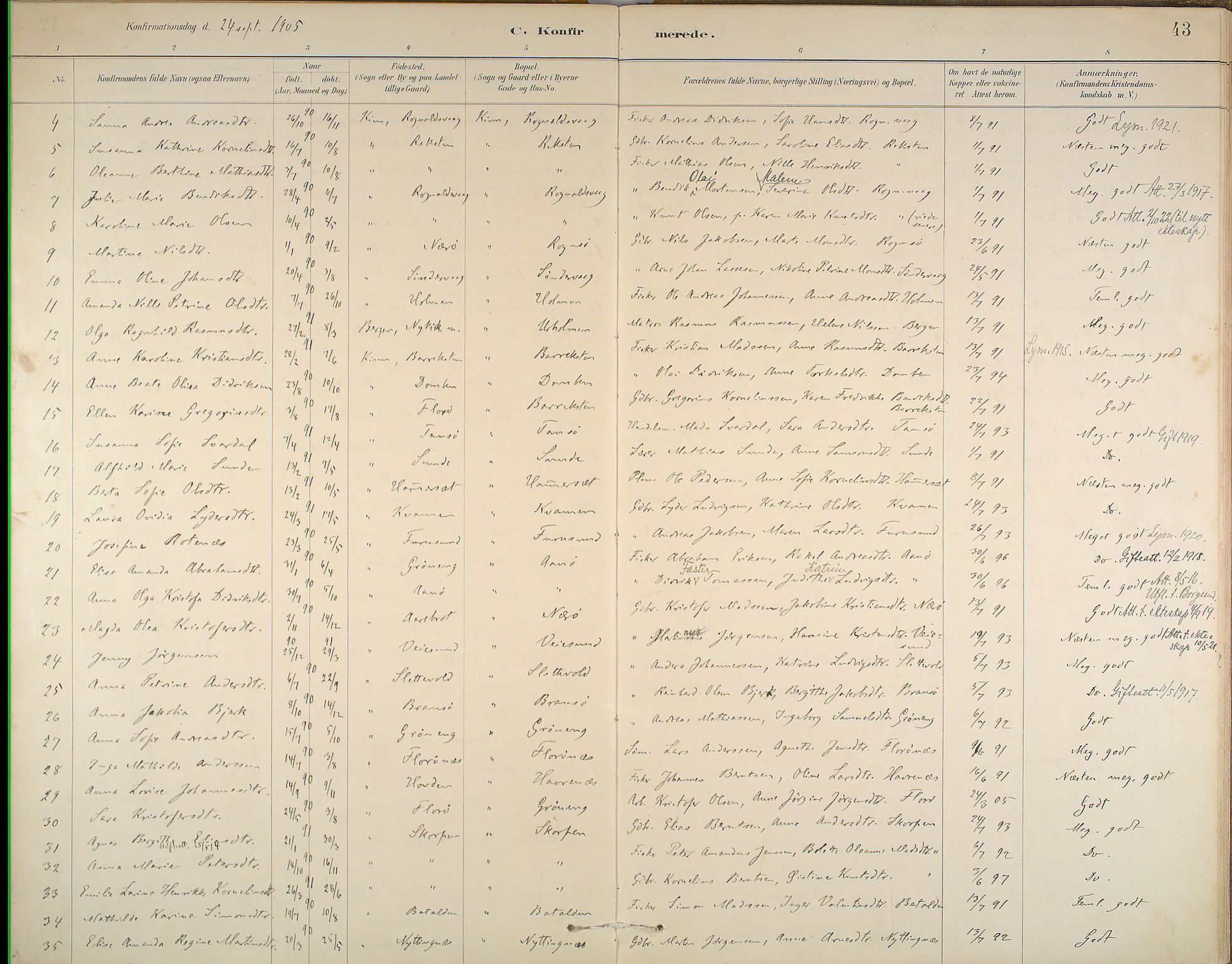 Kinn sokneprestembete, SAB/A-80801/H/Haa/Haab/L0006: Parish register (official) no. B 6, 1883-1925, p. 43