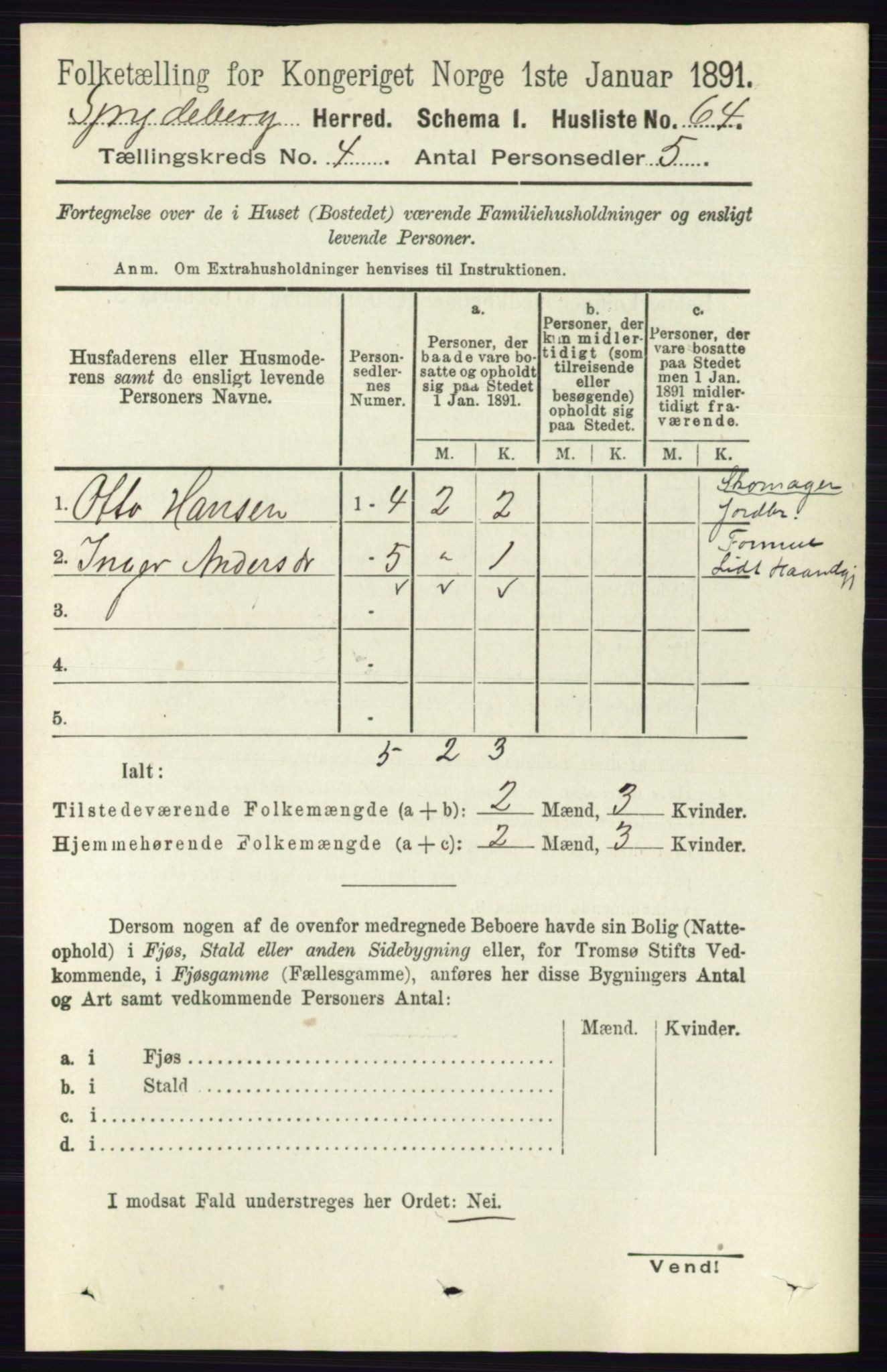 RA, 1891 census for 0123 Spydeberg, 1891, p. 1916