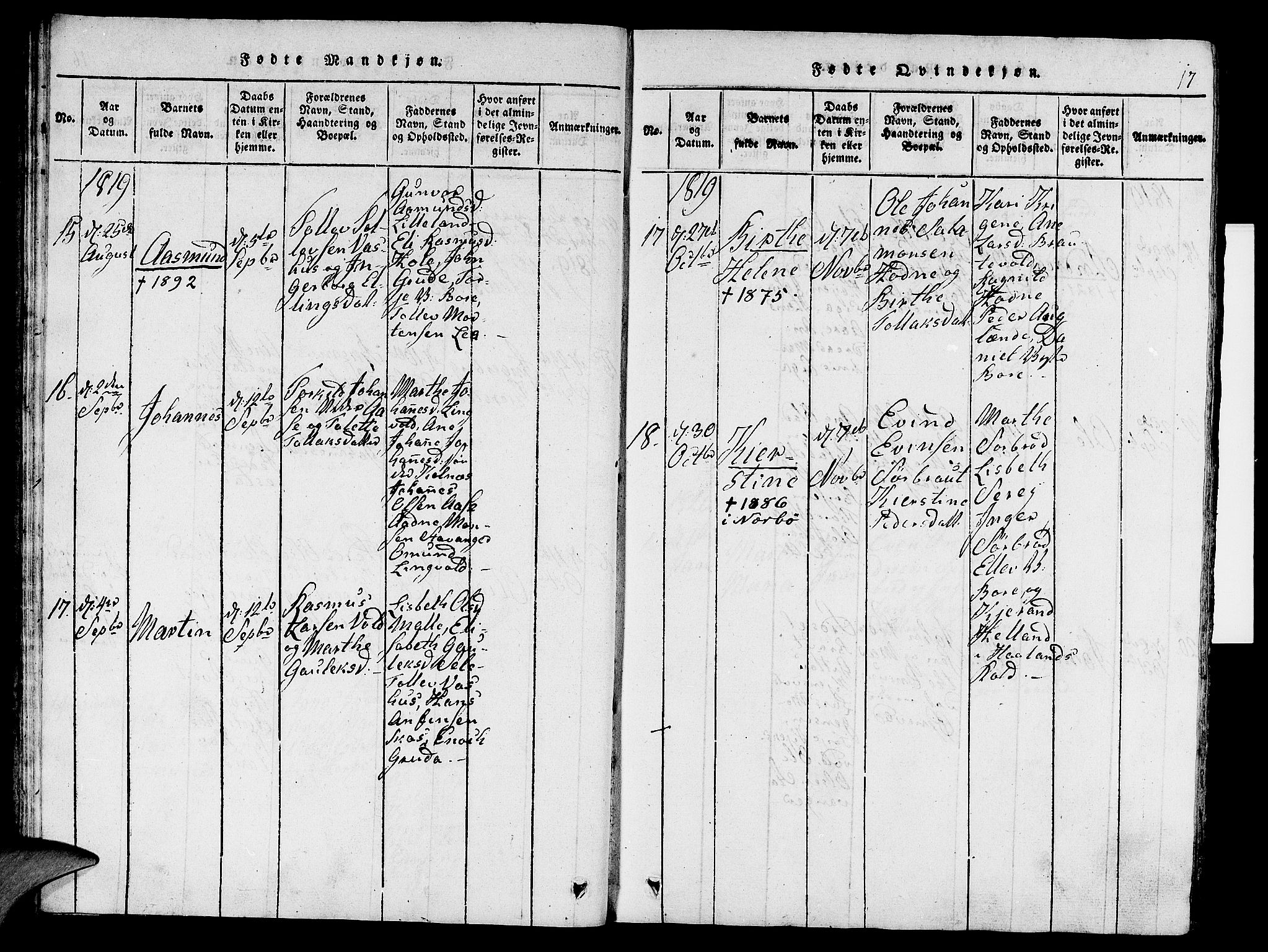 Klepp sokneprestkontor, AV/SAST-A-101803/001/3/30BA/L0002: Parish register (official) no. A 2, 1816-1833, p. 17