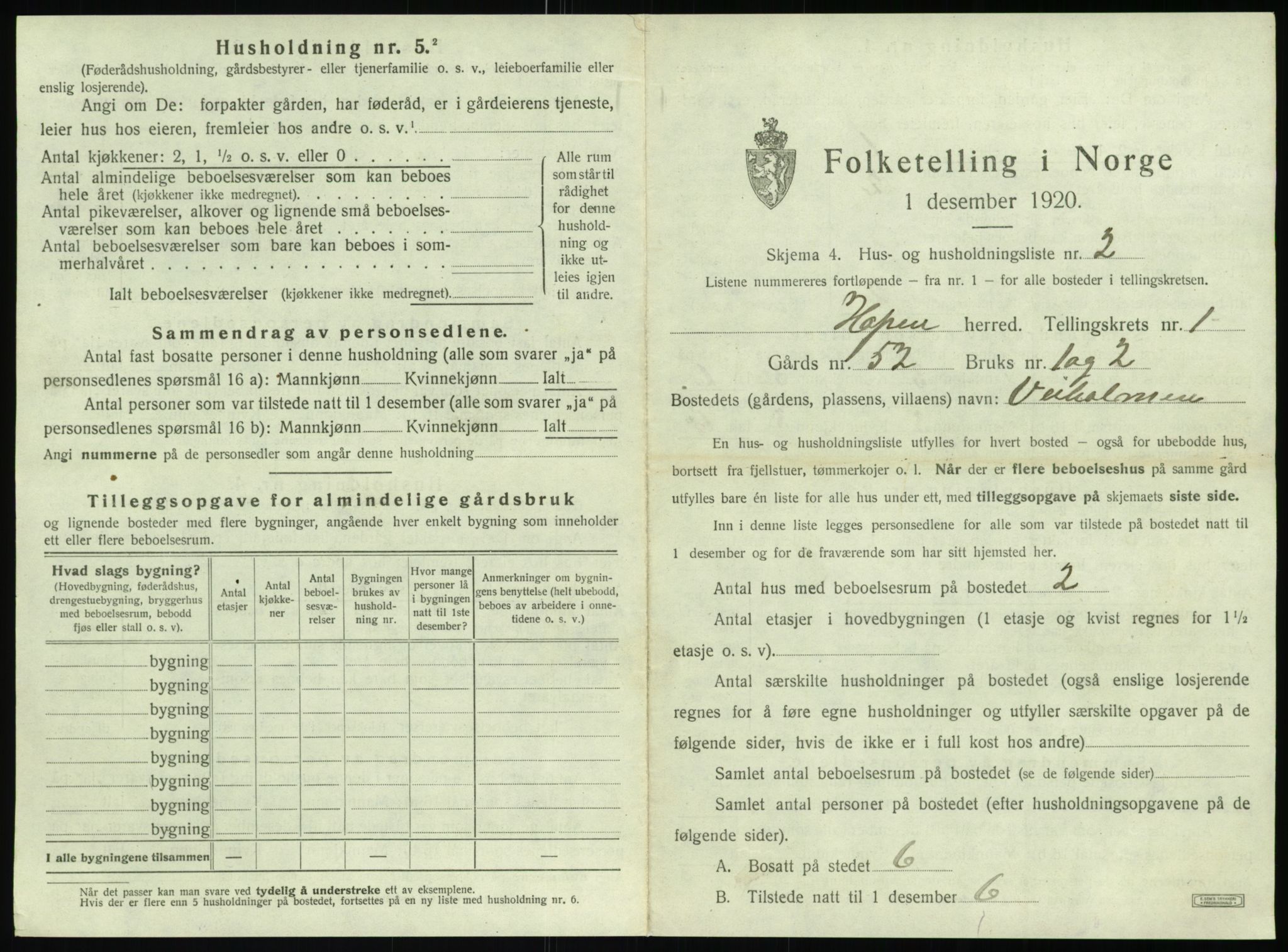 SAT, 1920 census for Hopen, 1920, p. 28