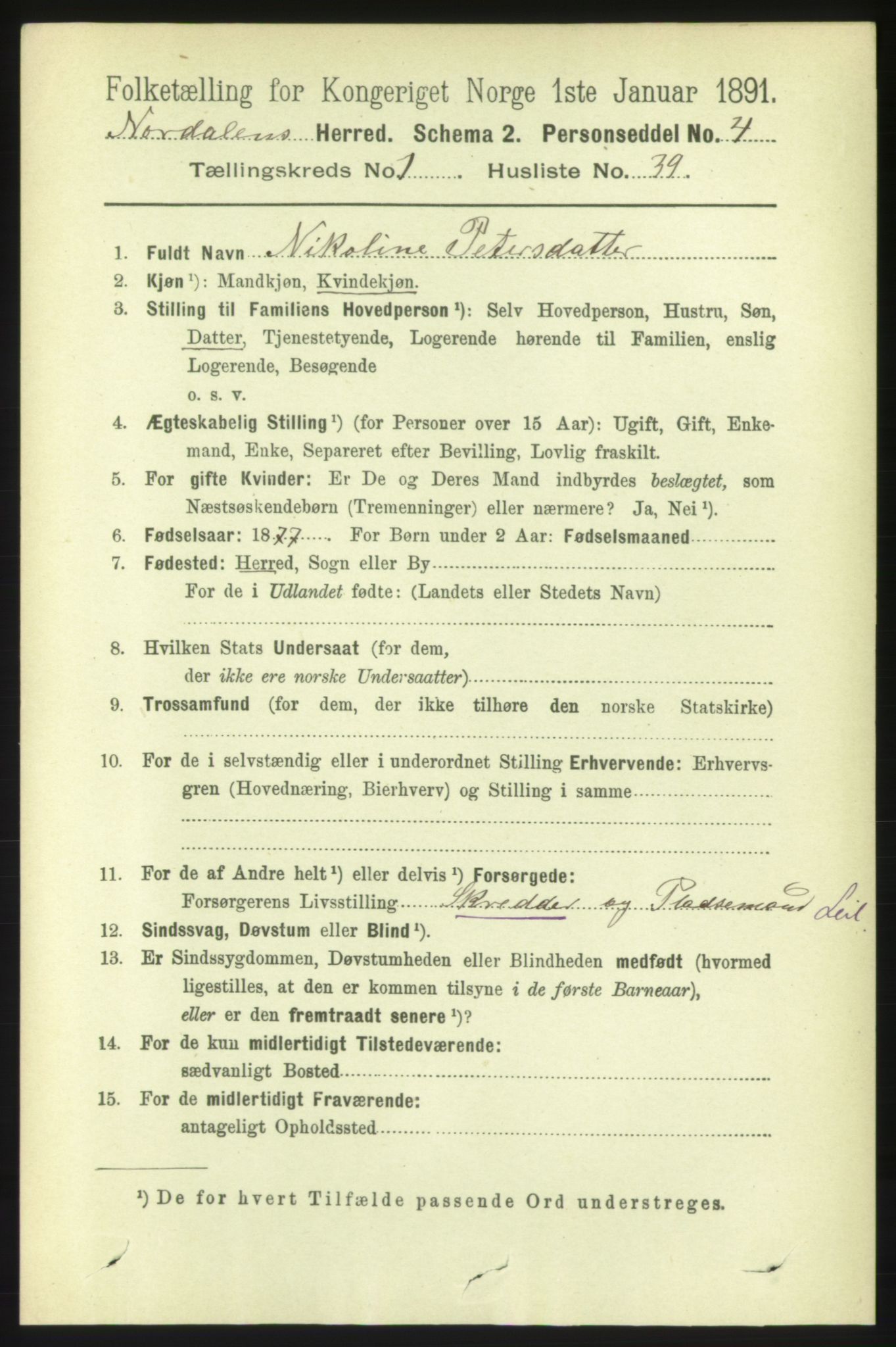 RA, 1891 census for 1524 Norddal, 1891, p. 300