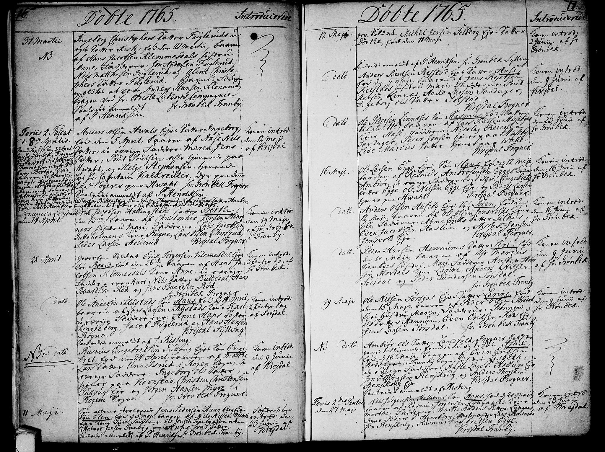 Lier kirkebøker, AV/SAKO-A-230/F/Fa/L0005: Parish register (official) no. I 5, 1764-1777, p. 16-17