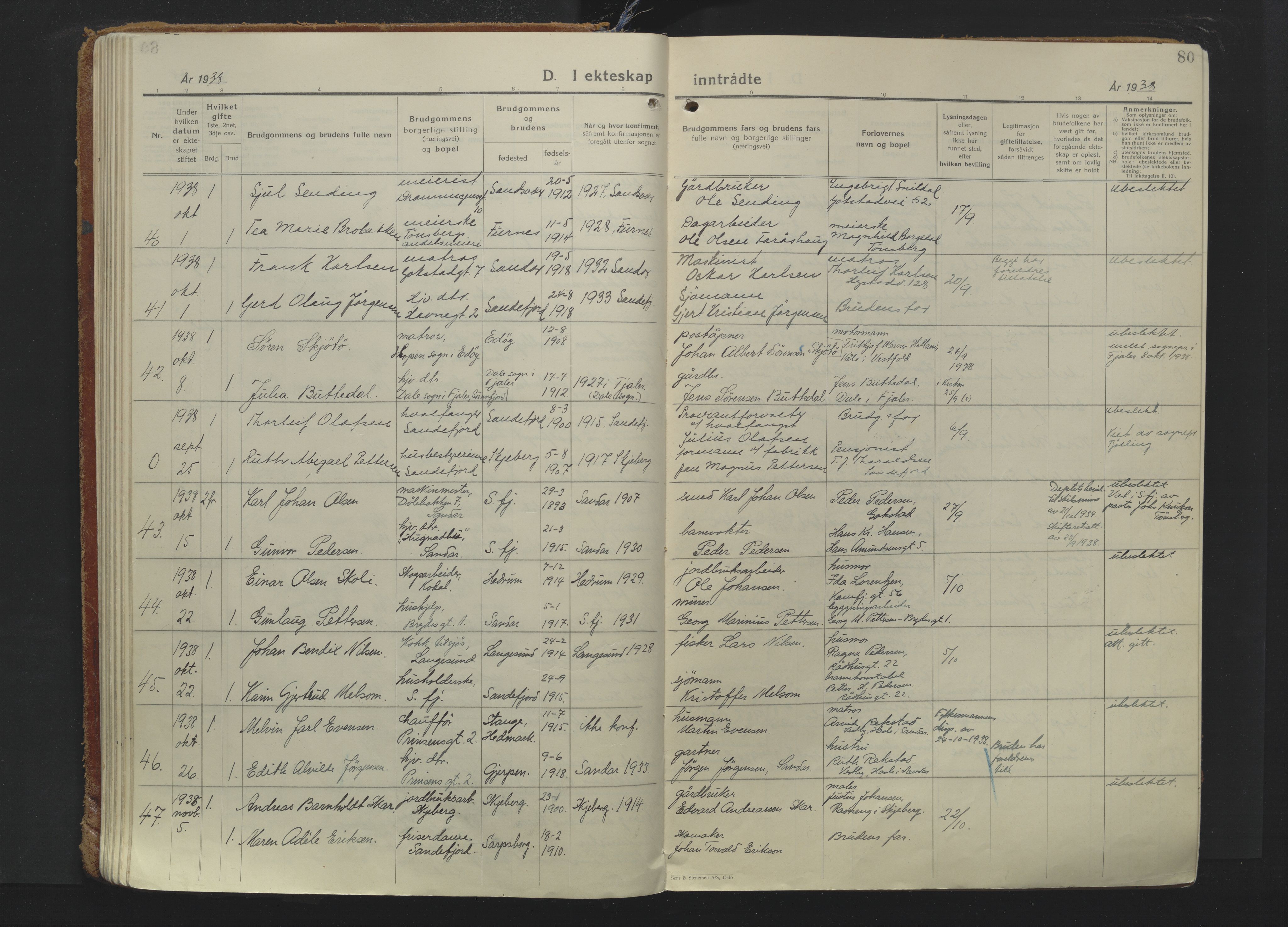 Sandefjord kirkebøker, SAKO/A-315/F/Fa/L0009: Parish register (official) no. 9, 1926-1945, p. 80