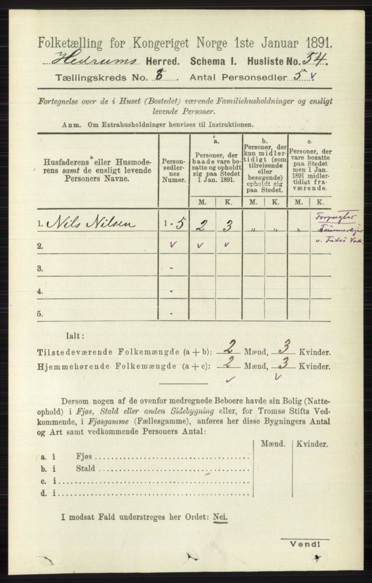 RA, 1891 census for 0727 Hedrum, 1891, p. 3462