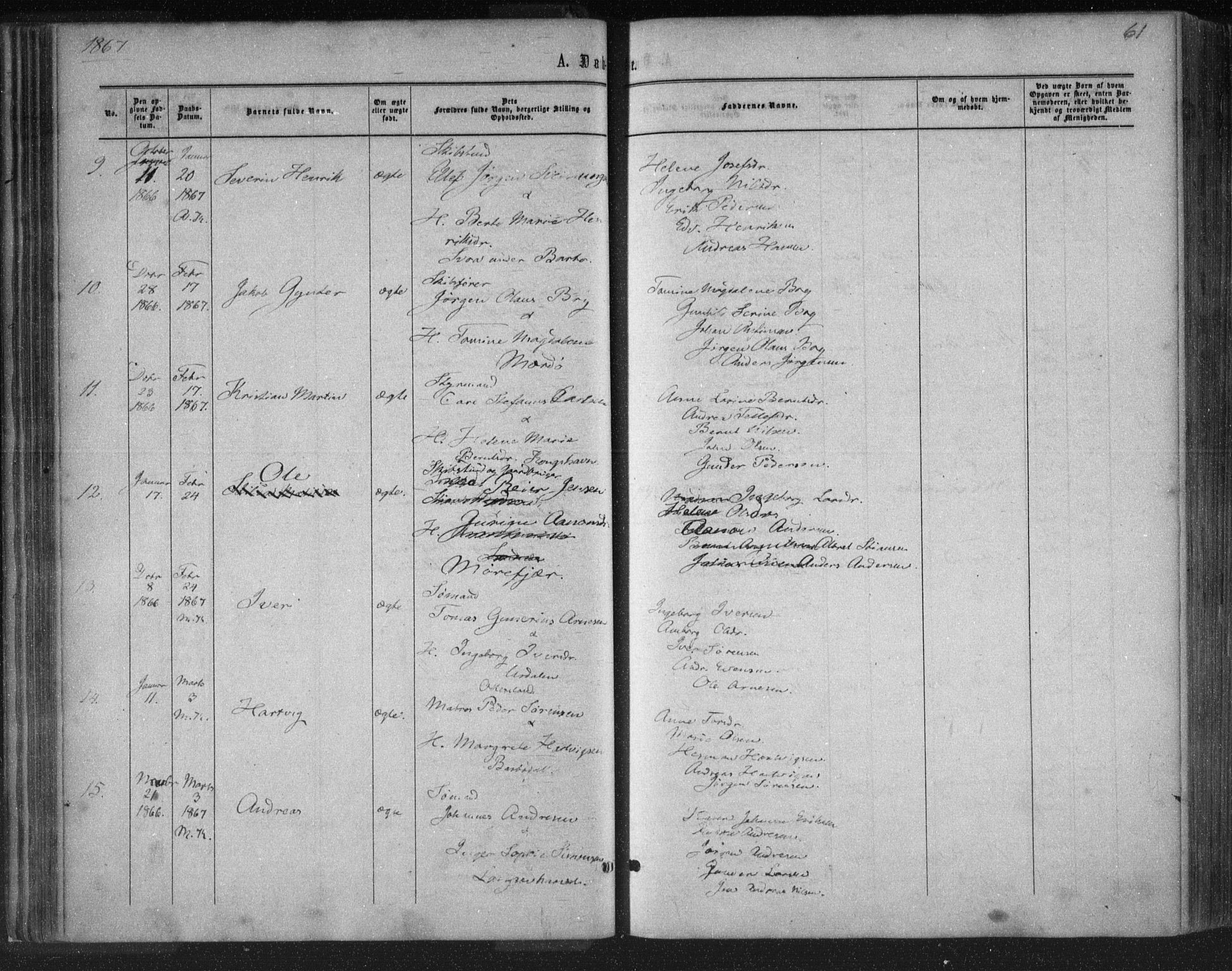Tromøy sokneprestkontor, SAK/1111-0041/F/Fa/L0007: Parish register (official) no. A 7, 1864-1869, p. 61