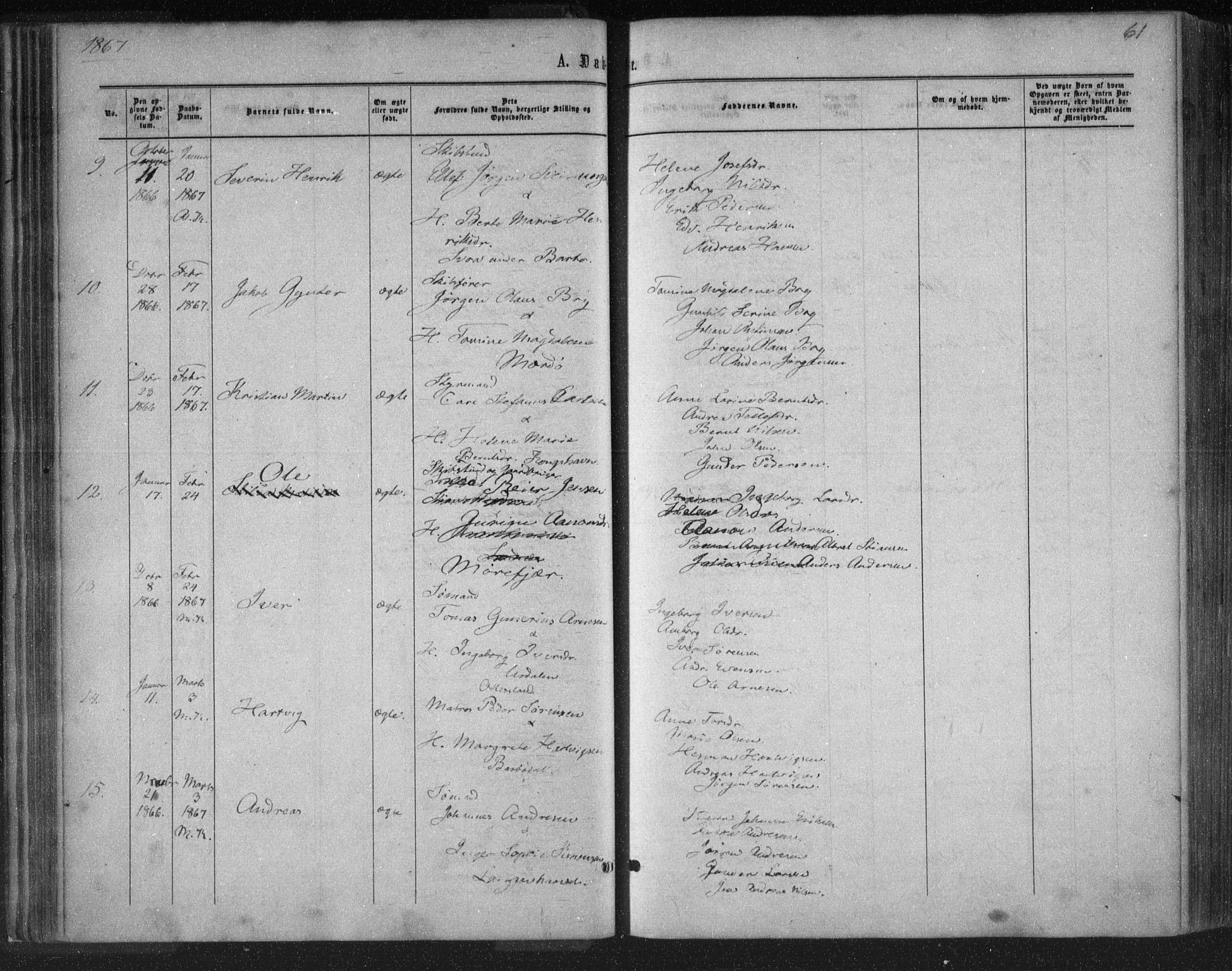 Tromøy sokneprestkontor, AV/SAK-1111-0041/F/Fa/L0007: Parish register (official) no. A 7, 1864-1869, p. 61