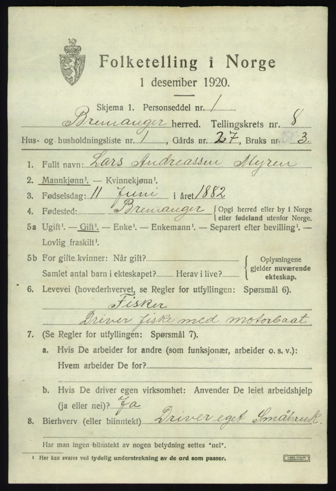 SAB, 1920 census for Bremanger, 1920, p. 4772