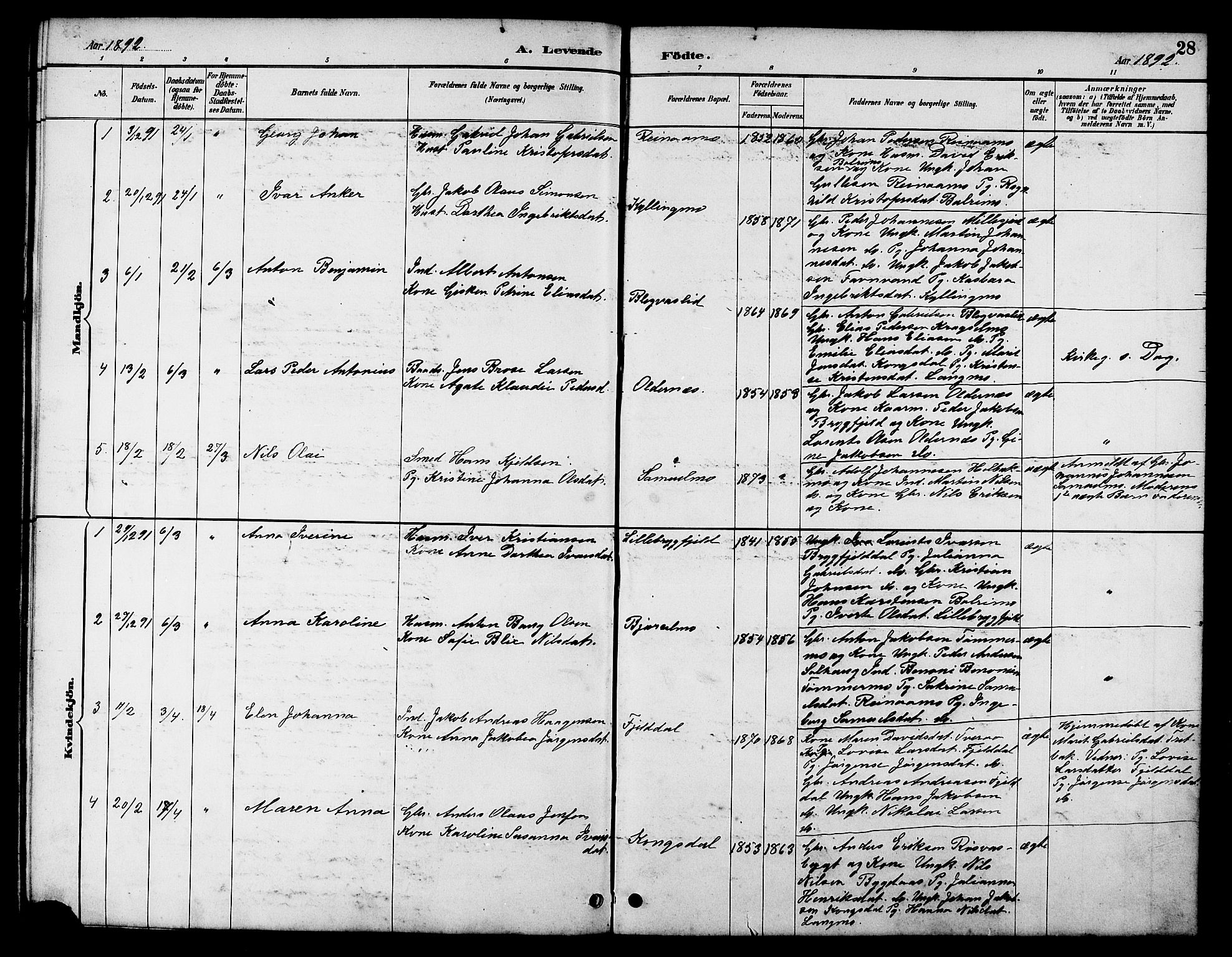 Ministerialprotokoller, klokkerbøker og fødselsregistre - Nordland, AV/SAT-A-1459/826/L0383: Parish register (copy) no. 826C03, 1887-1896, p. 28