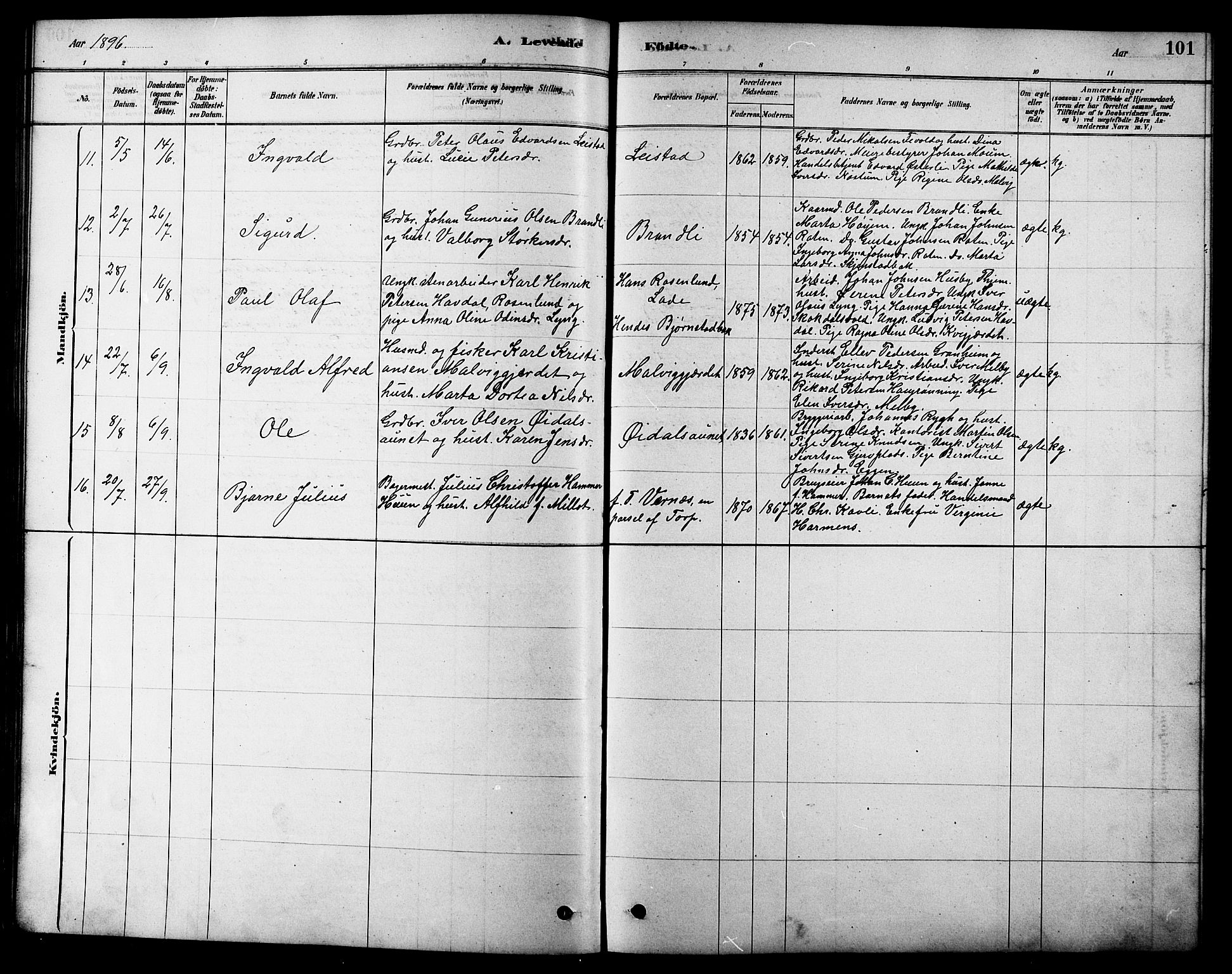 Ministerialprotokoller, klokkerbøker og fødselsregistre - Sør-Trøndelag, SAT/A-1456/616/L0423: Parish register (copy) no. 616C06, 1878-1903, p. 101