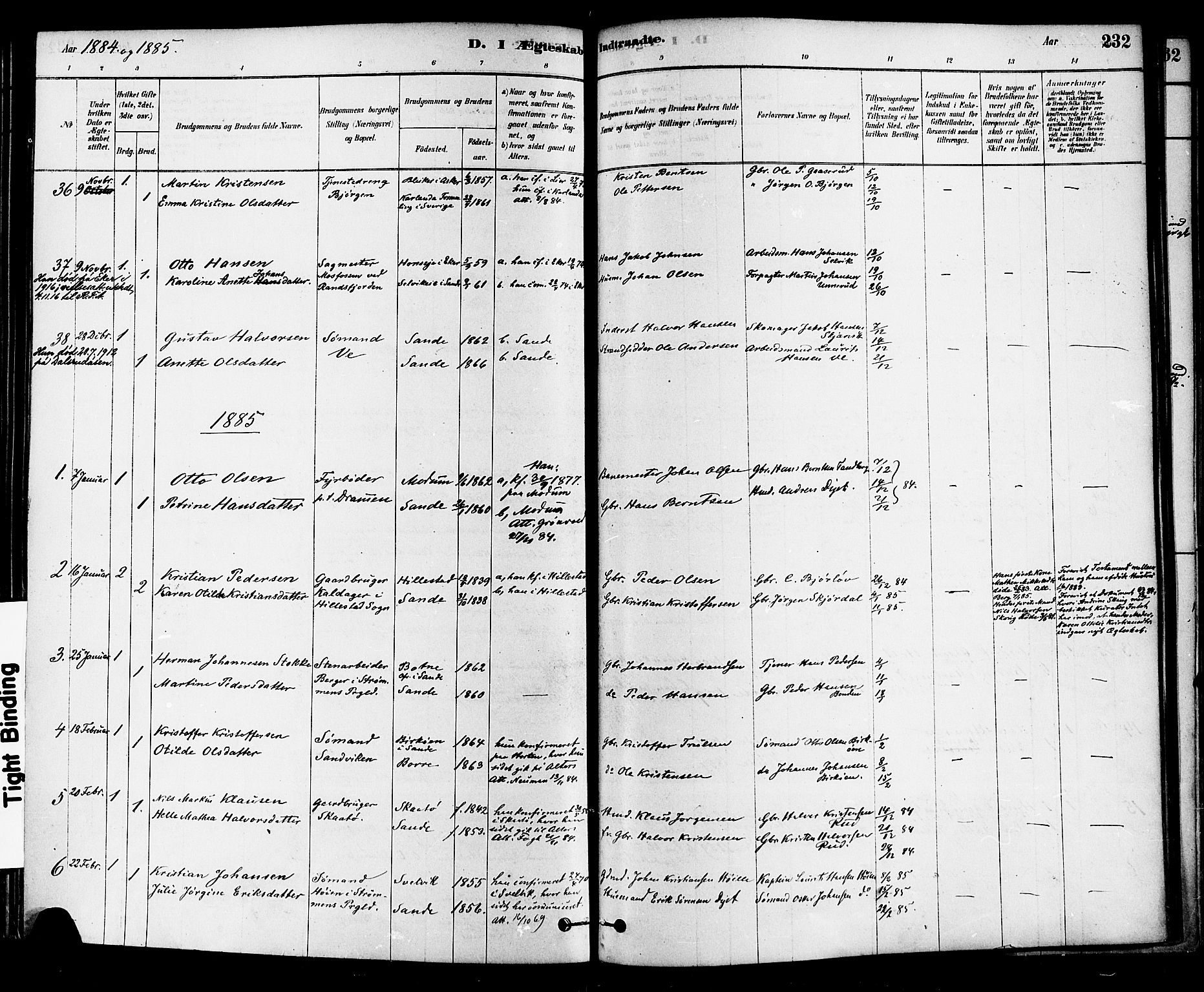 Sande Kirkebøker, AV/SAKO-A-53/F/Fa/L0006: Parish register (official) no. 6, 1878-1888, p. 232