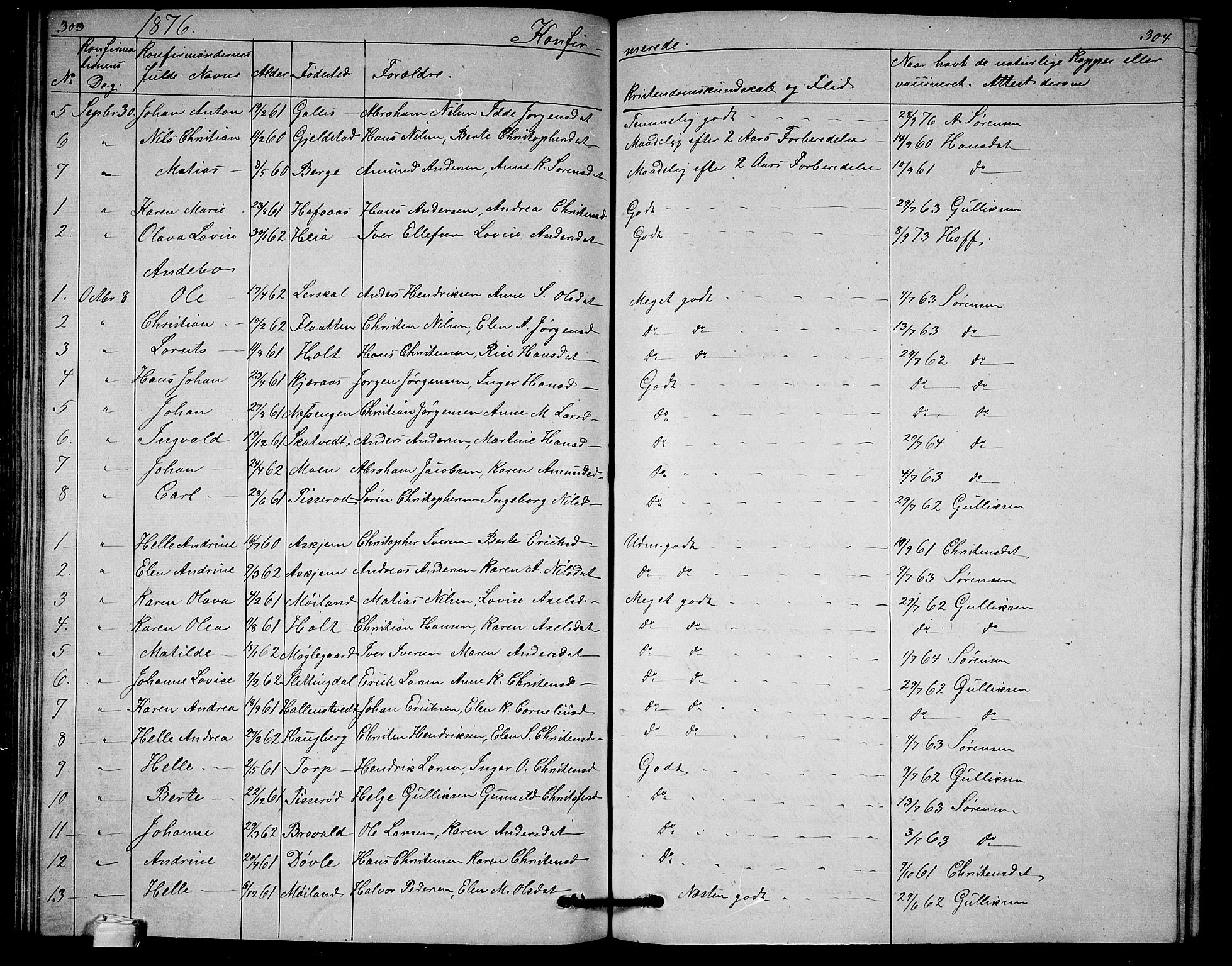 Andebu kirkebøker, AV/SAKO-A-336/G/Ga/L0004: Parish register (copy) no. I 4, 1868-1882, p. 303-304