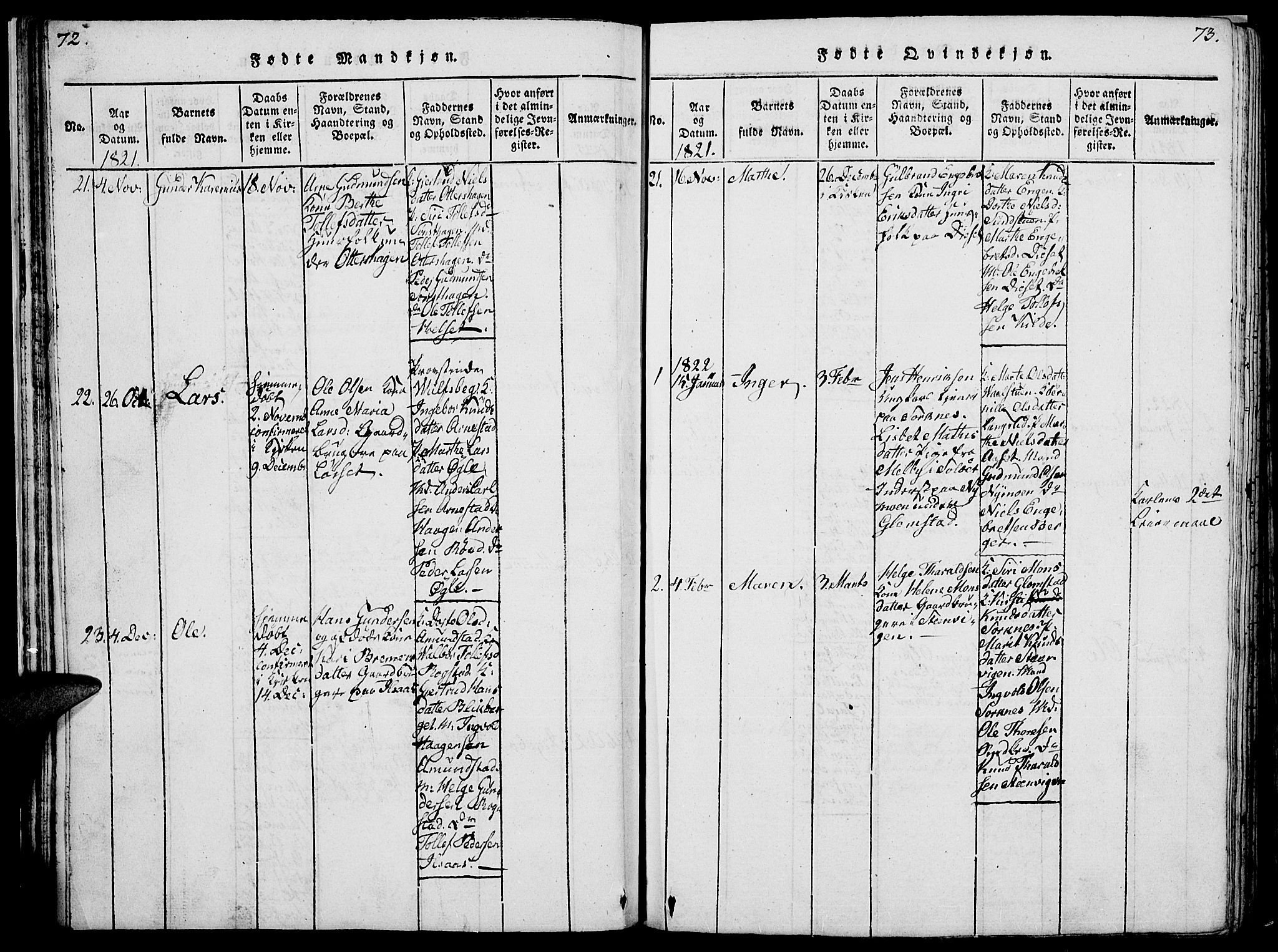 Åmot prestekontor, Hedmark, SAH/PREST-056/H/Ha/Hab/L0001: Parish register (copy) no. 1, 1815-1847, p. 72-73