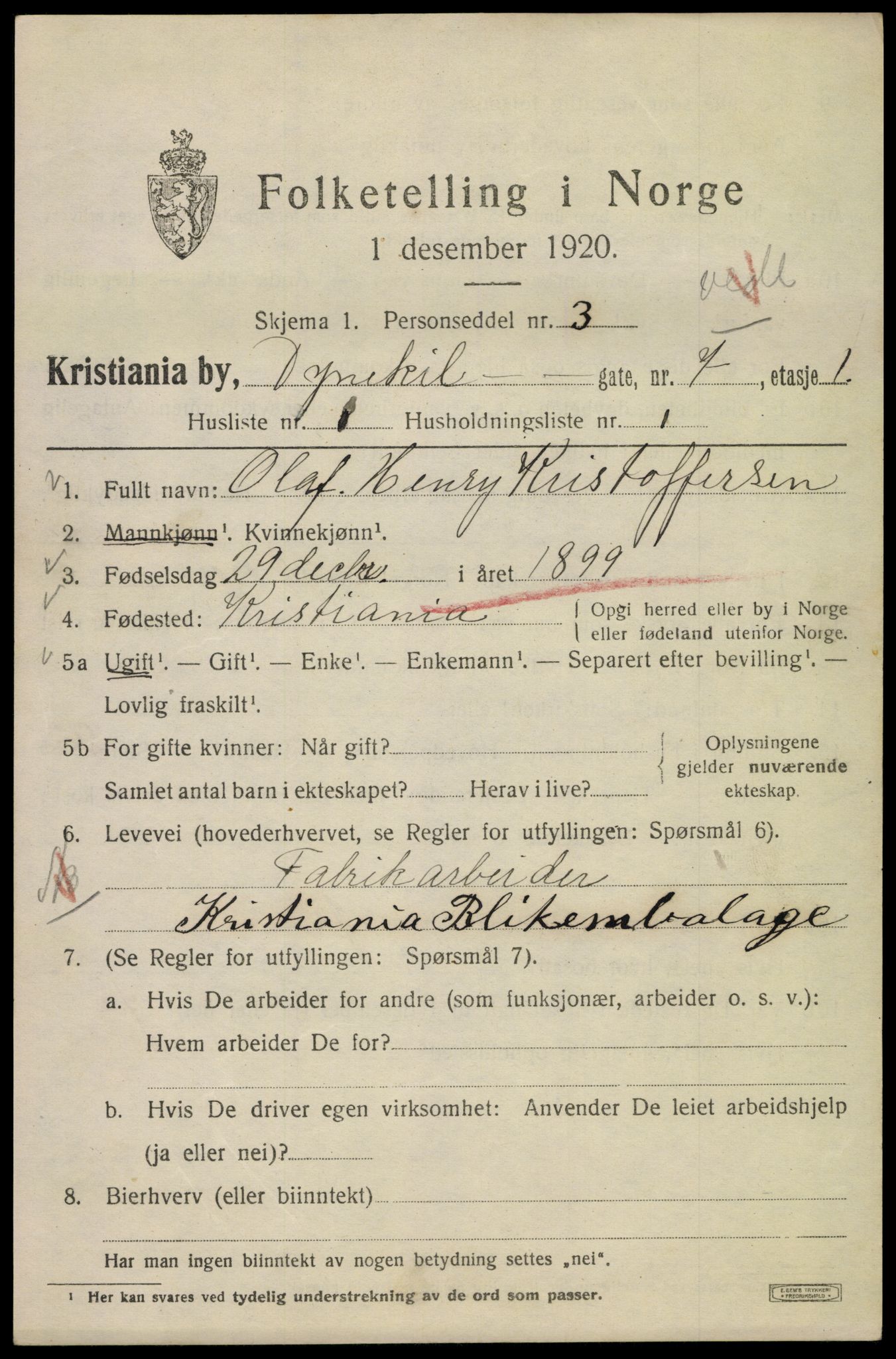 SAO, 1920 census for Kristiania, 1920, p. 204237