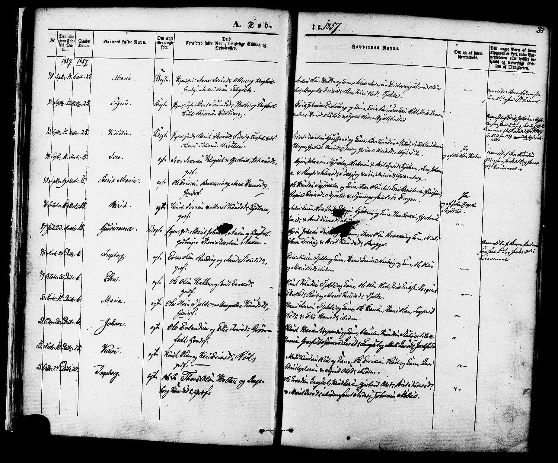 Ministerialprotokoller, klokkerbøker og fødselsregistre - Møre og Romsdal, SAT/A-1454/551/L0625: Parish register (official) no. 551A05, 1846-1879, p. 33