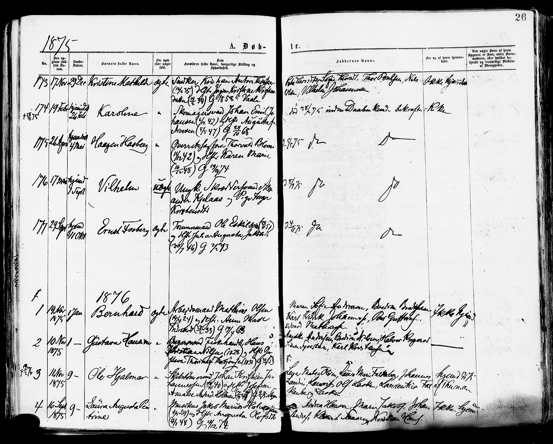 Tønsberg kirkebøker, AV/SAKO-A-330/F/Fa/L0010: Parish register (official) no. I 10, 1874-1880, p. 26