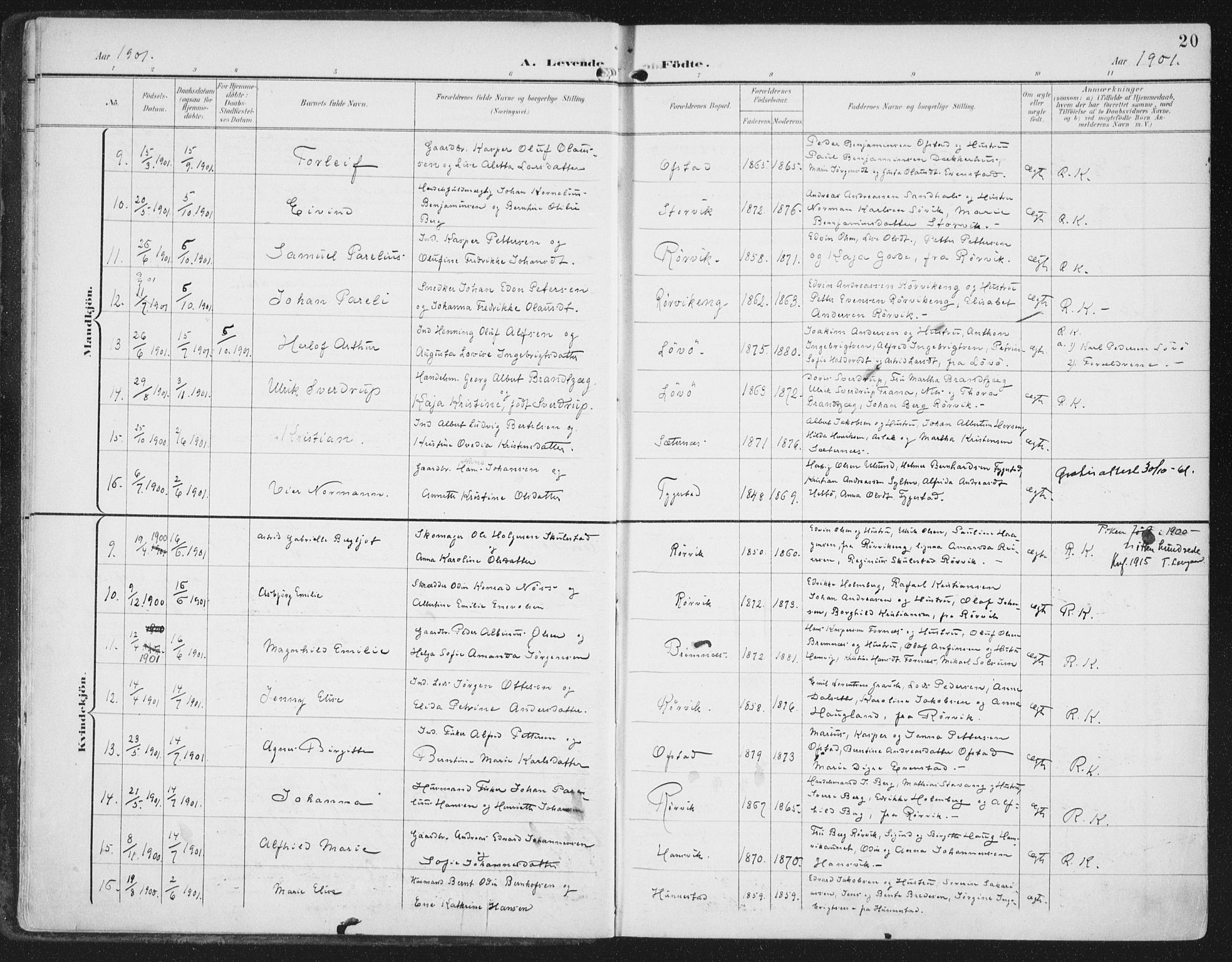 Ministerialprotokoller, klokkerbøker og fødselsregistre - Nord-Trøndelag, SAT/A-1458/786/L0688: Parish register (official) no. 786A04, 1899-1912, p. 20