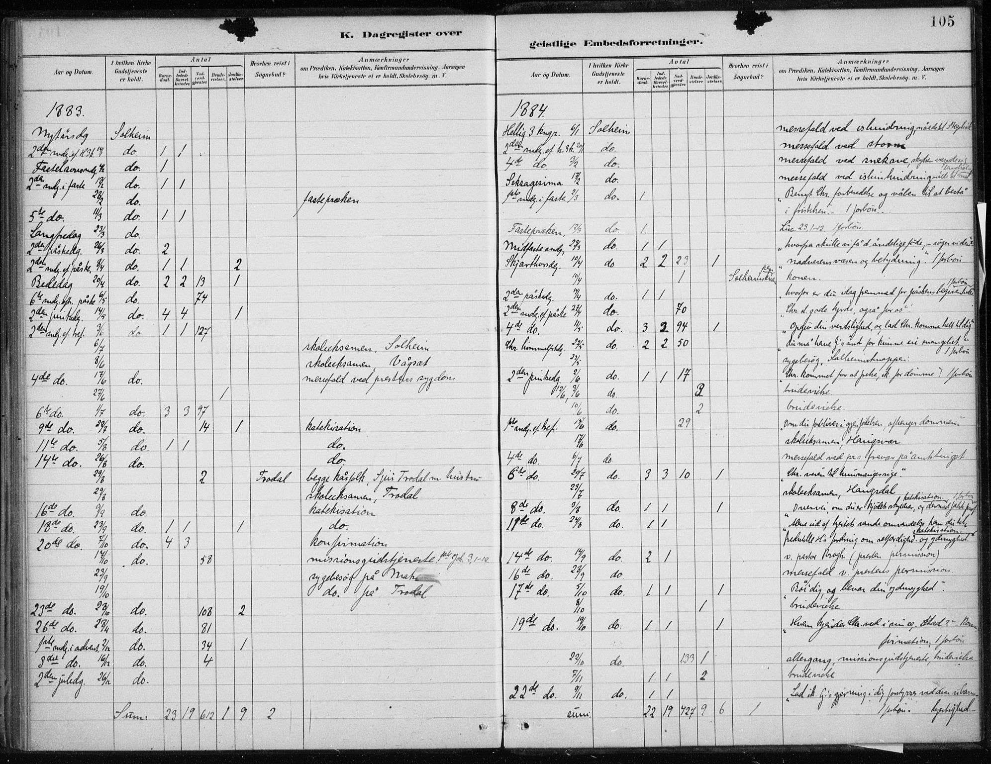 Masfjorden Sokneprestembete, AV/SAB-A-77001: Parish register (official) no. C  1, 1882-1896, p. 105