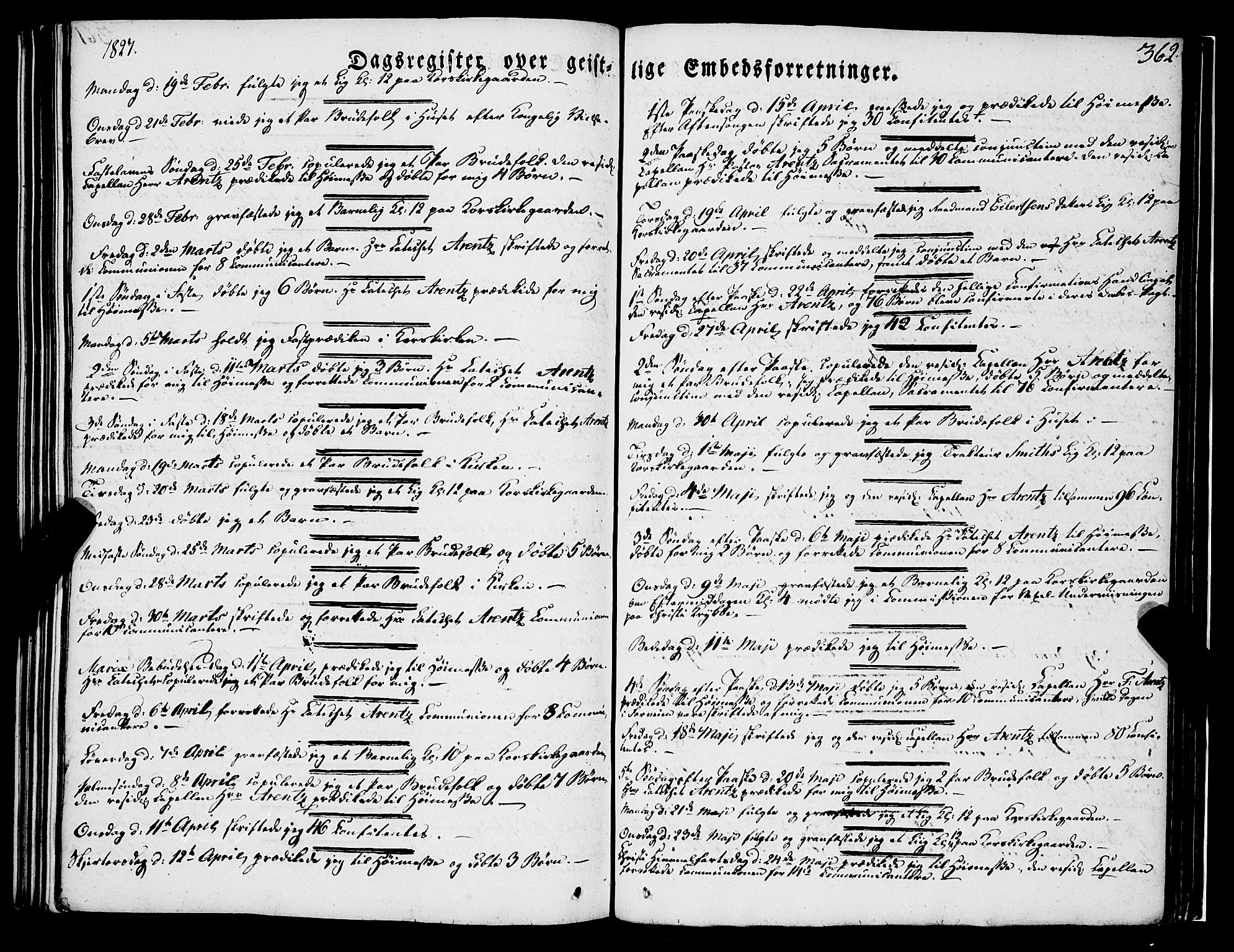 Korskirken sokneprestembete, SAB/A-76101/H/Haa/L0050: Parish register (official) no. F 1, 1821-1869, p. 362