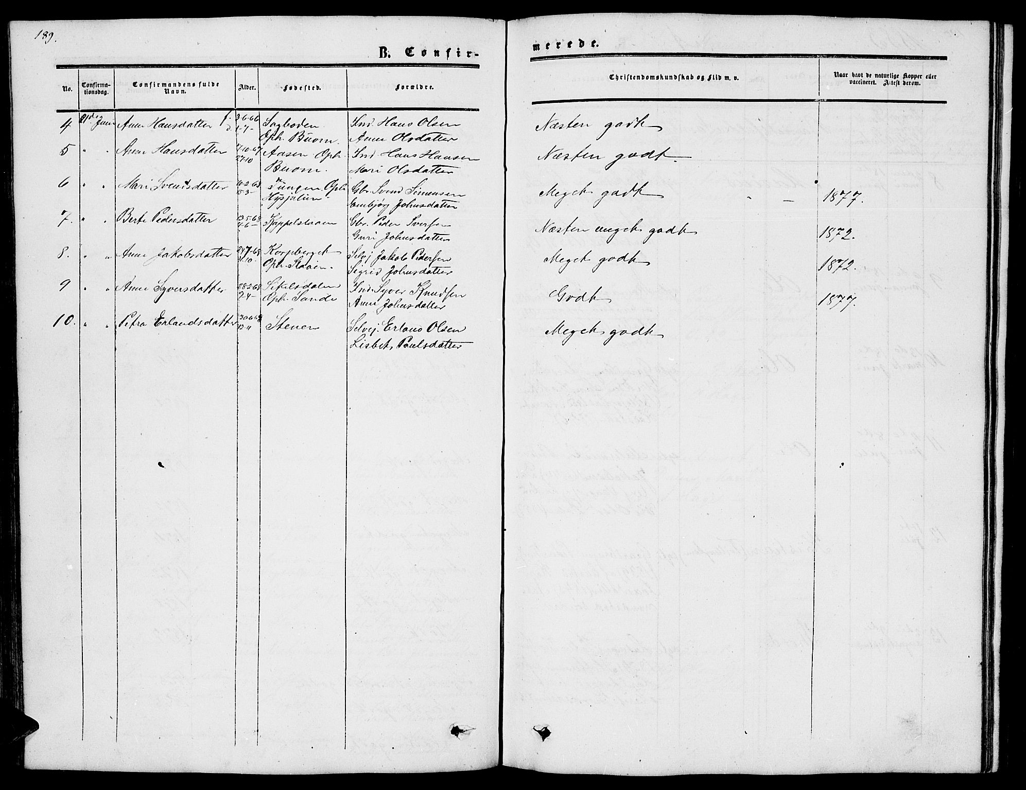 Nord-Fron prestekontor, SAH/PREST-080/H/Ha/Hab/L0002: Parish register (copy) no. 2, 1851-1883, p. 189