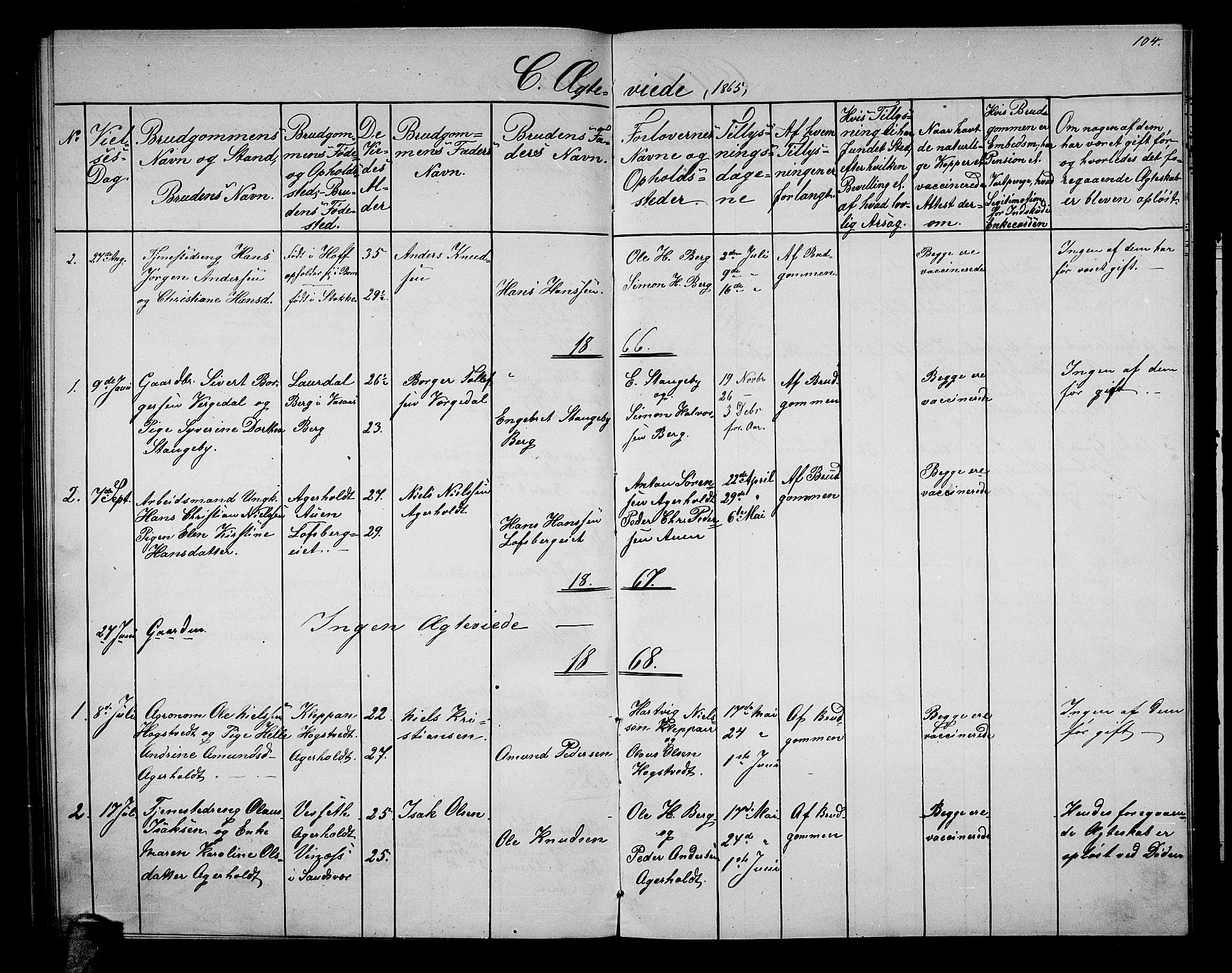 Hof kirkebøker, AV/SAKO-A-64/G/Gb/L0001: Parish register (copy) no. II 1, 1860-1877, p. 104