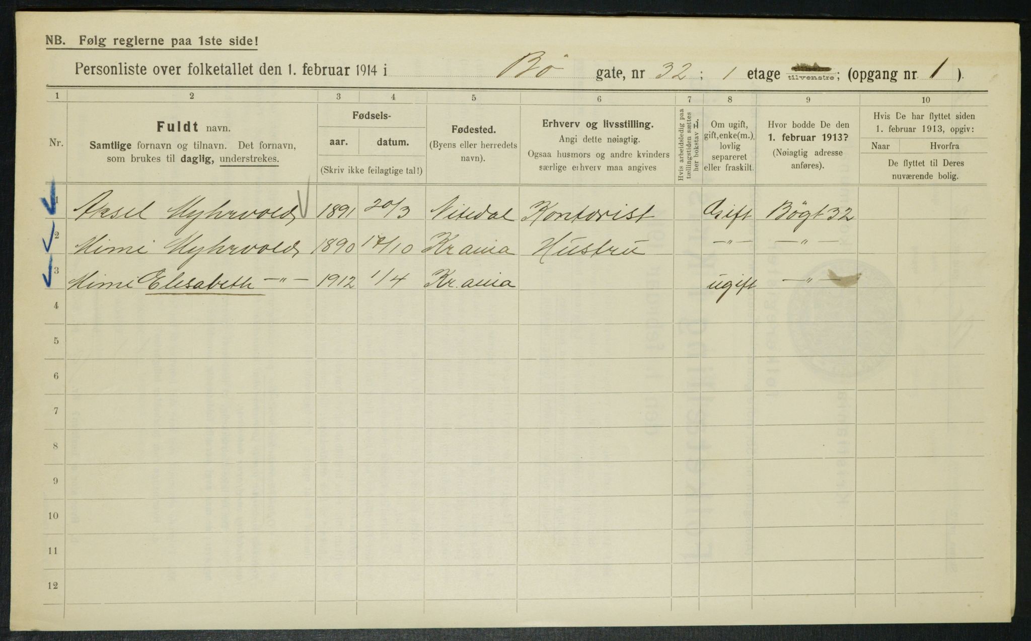 OBA, Municipal Census 1914 for Kristiania, 1914, p. 11514