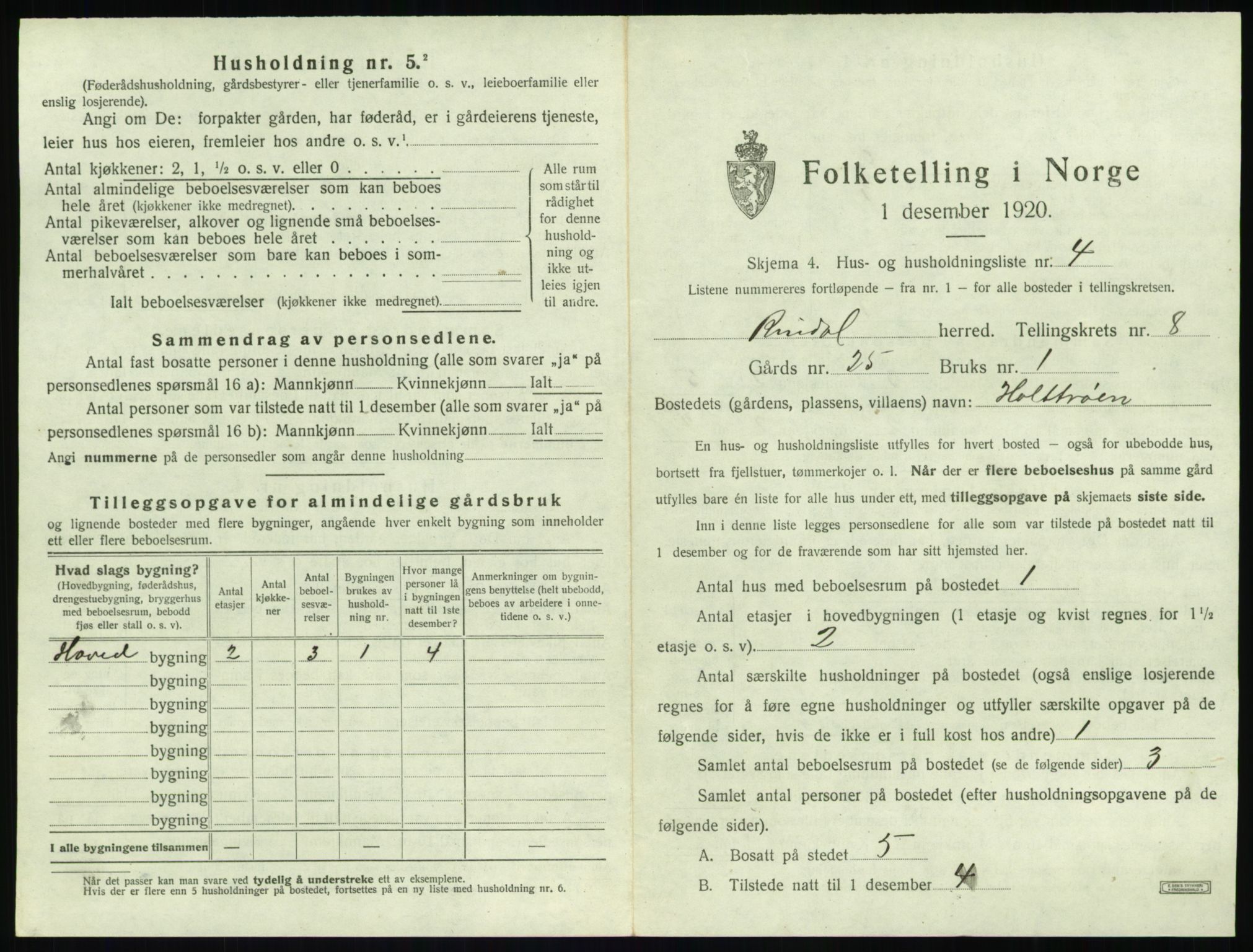 SAT, 1920 census for Rindal, 1920, p. 542