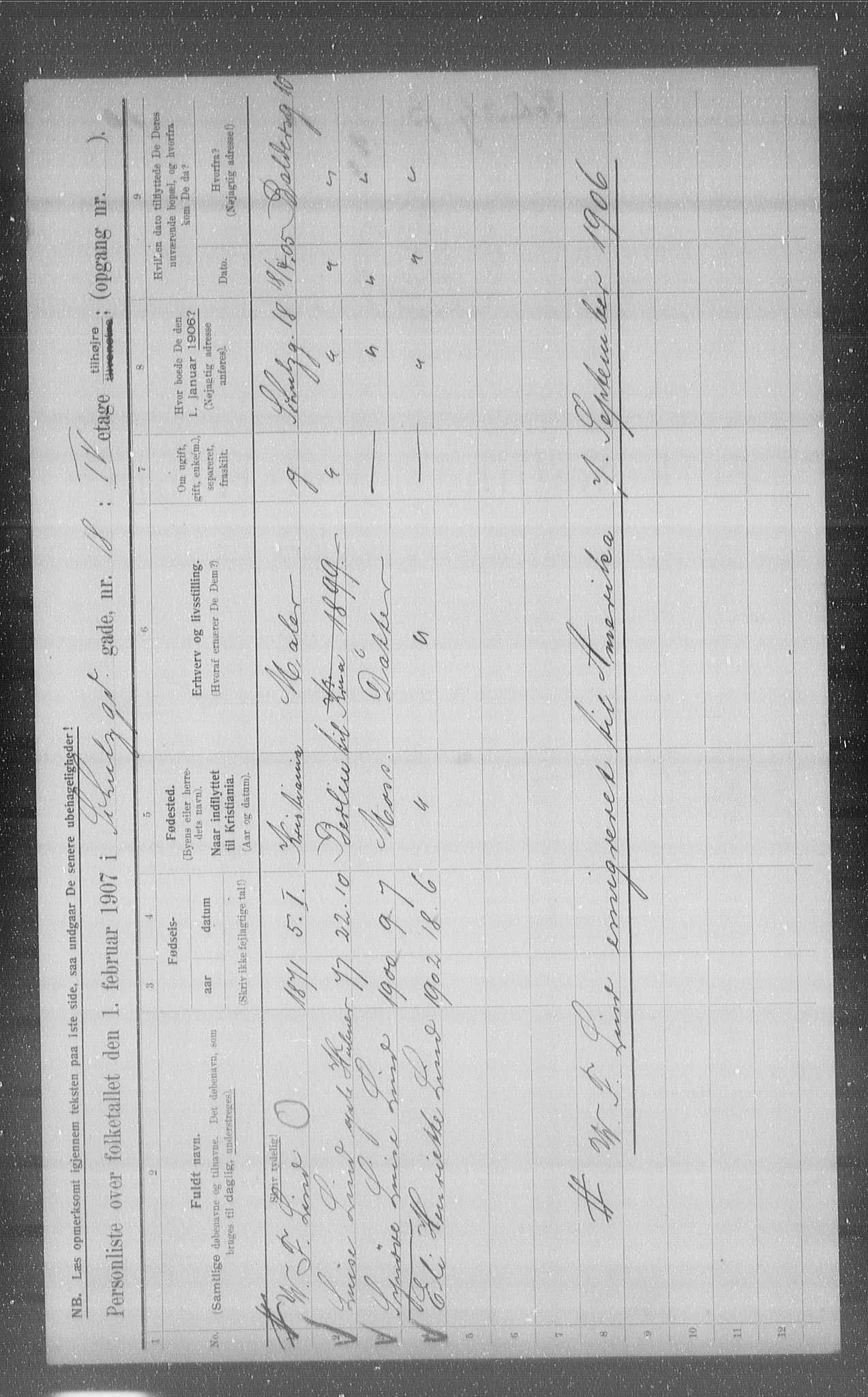 OBA, Municipal Census 1907 for Kristiania, 1907, p. 46385