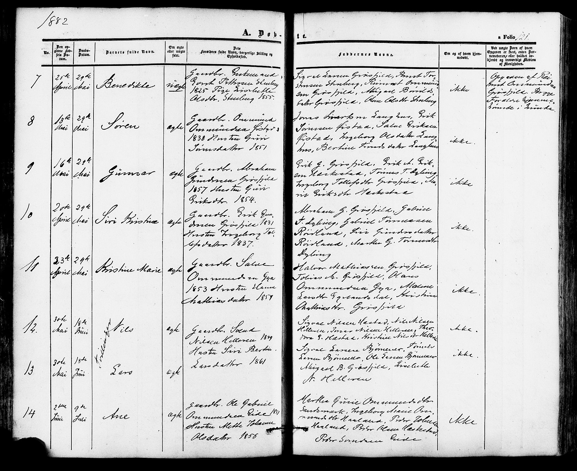 Lund sokneprestkontor, AV/SAST-A-101809/S06/L0010: Parish register (official) no. A 9, 1854-1886, p. 121