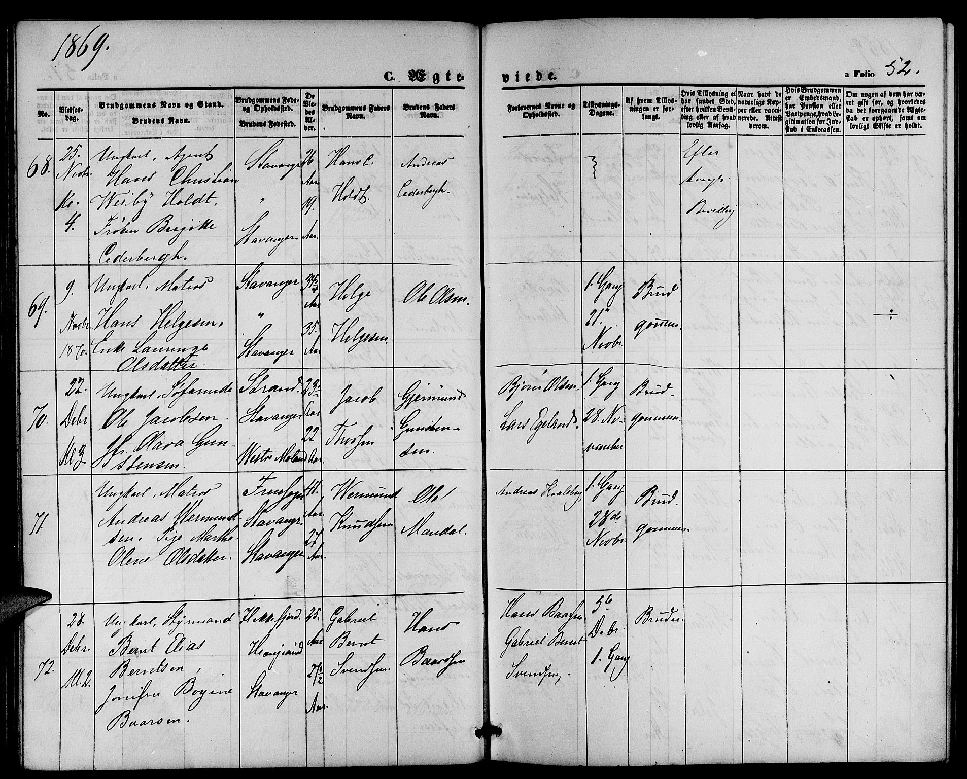 St. Petri sokneprestkontor, AV/SAST-A-101813/001/30/30BB/L0002: Parish register (copy) no. B 2, 1865-1885, p. 52