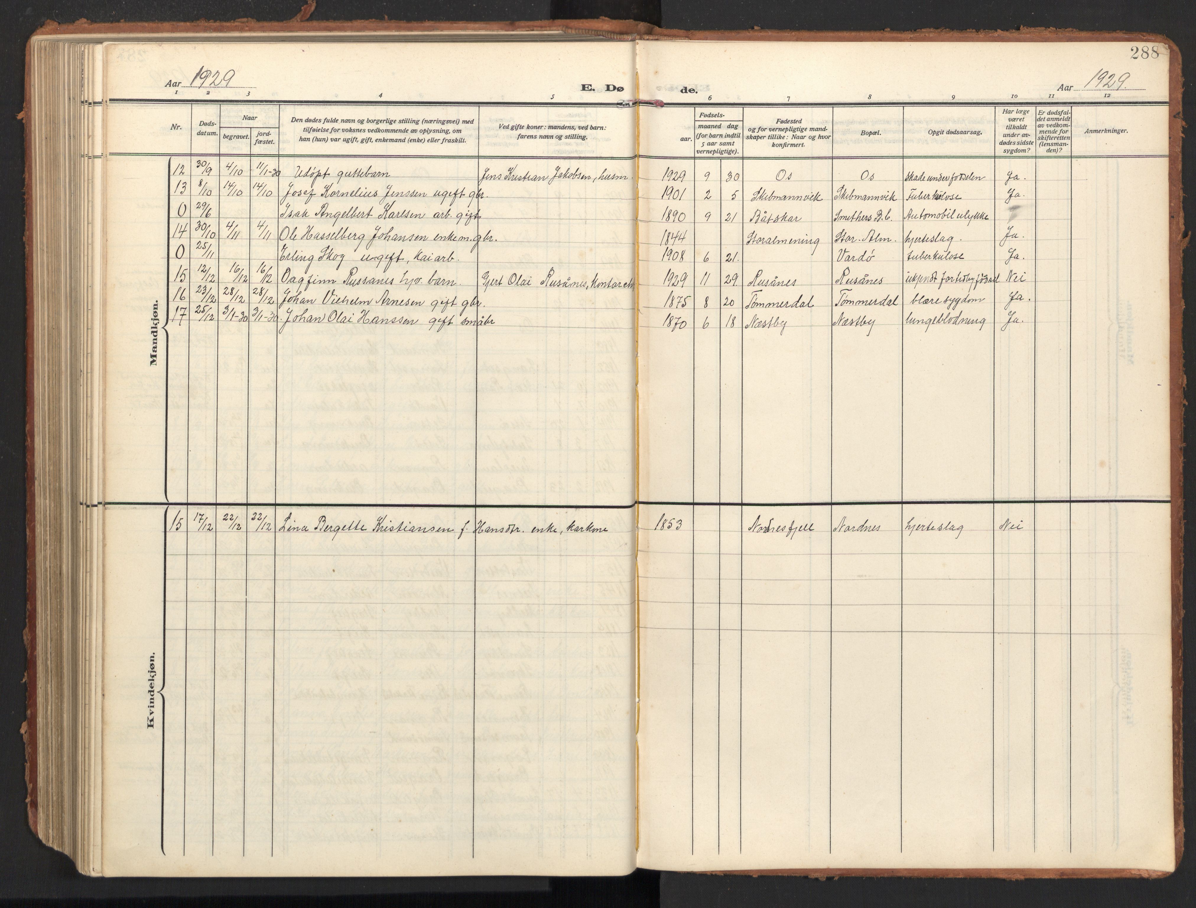 Ministerialprotokoller, klokkerbøker og fødselsregistre - Nordland, AV/SAT-A-1459/847/L0683: Parish register (copy) no. 847C11, 1908-1929, p. 288