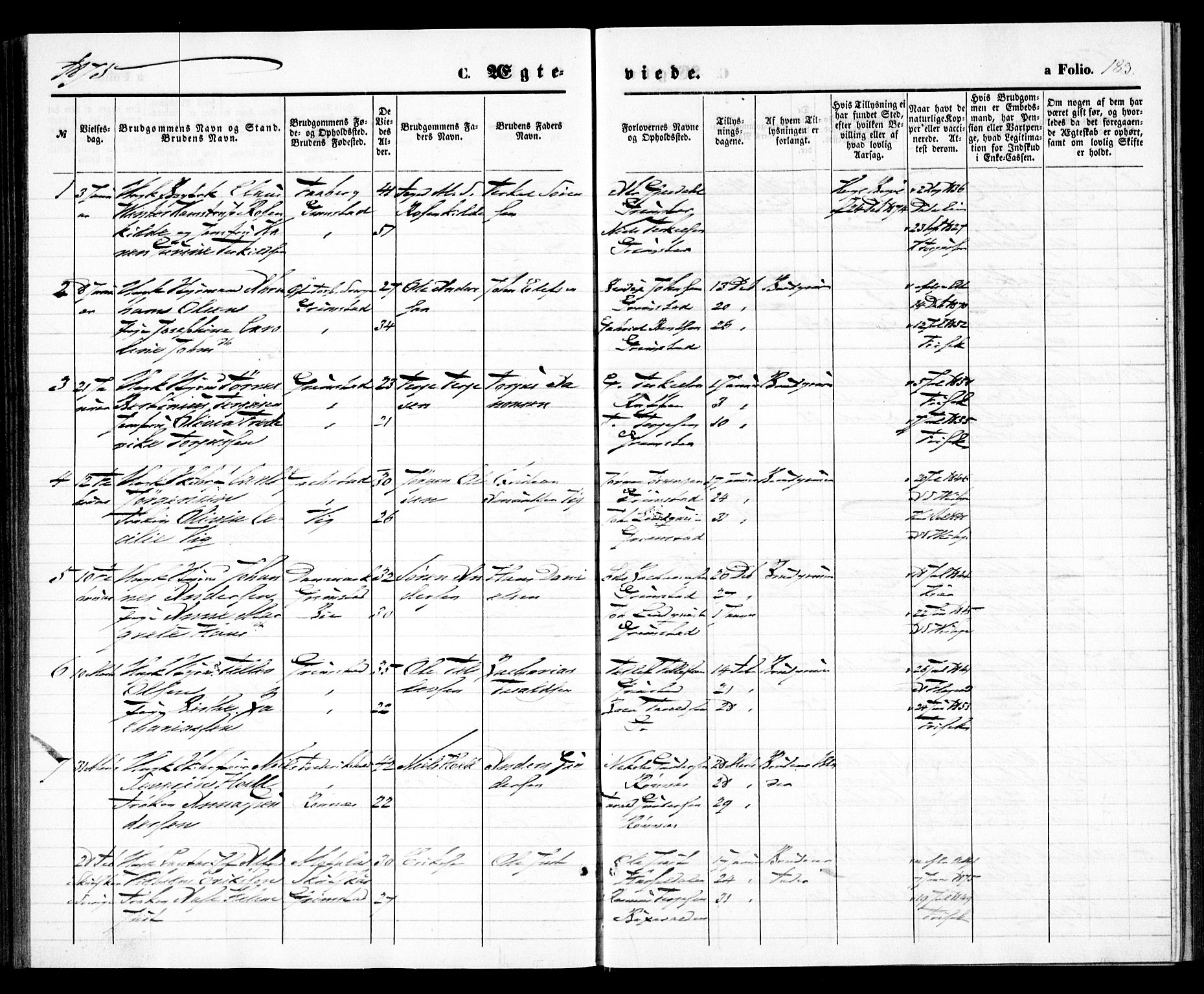 Grimstad sokneprestkontor, AV/SAK-1111-0017/F/Fa/L0002: Parish register (official) no. A 1, 1869-1881, p. 183