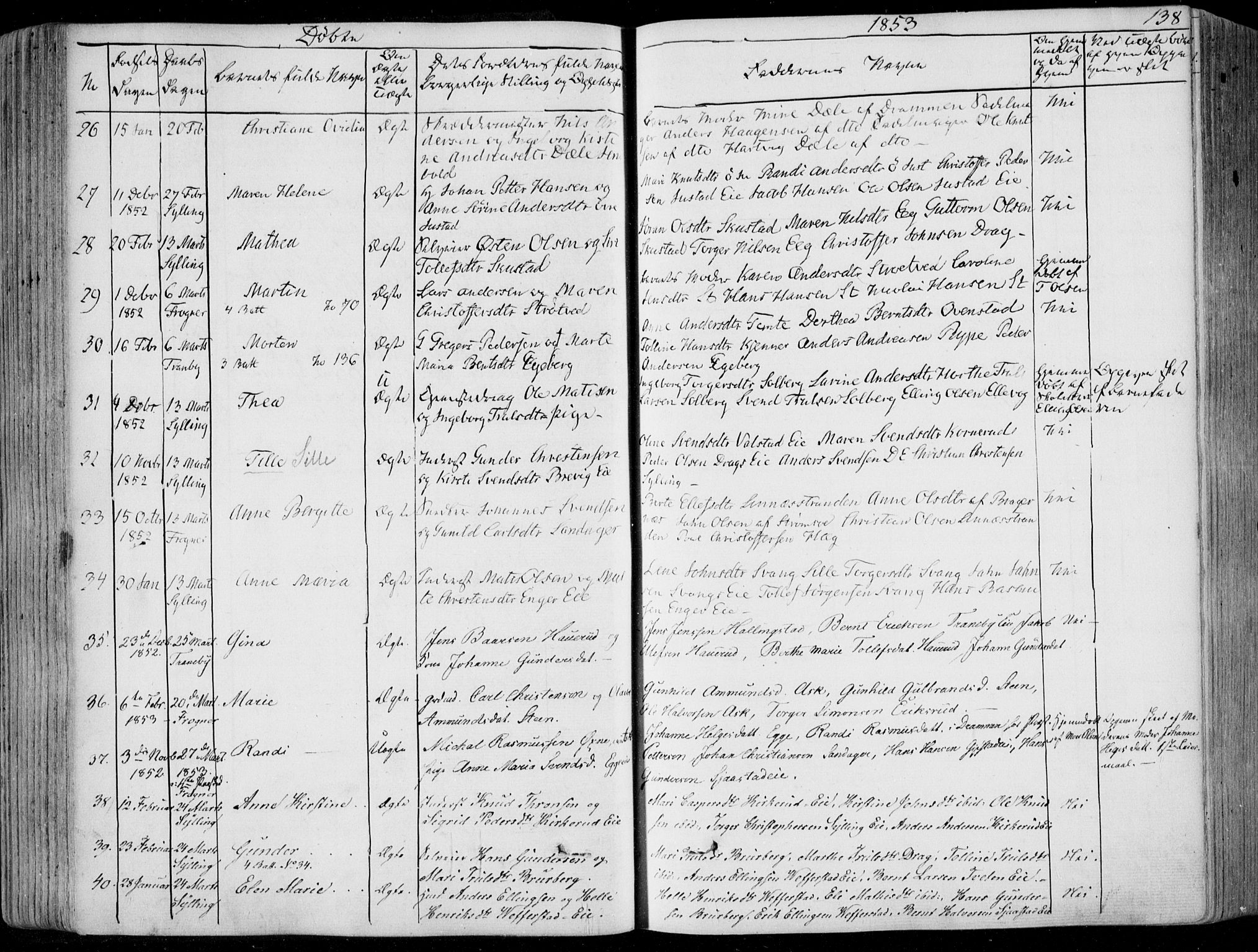 Lier kirkebøker, SAKO/A-230/F/Fa/L0011: Parish register (official) no. I 11, 1843-1854, p. 138
