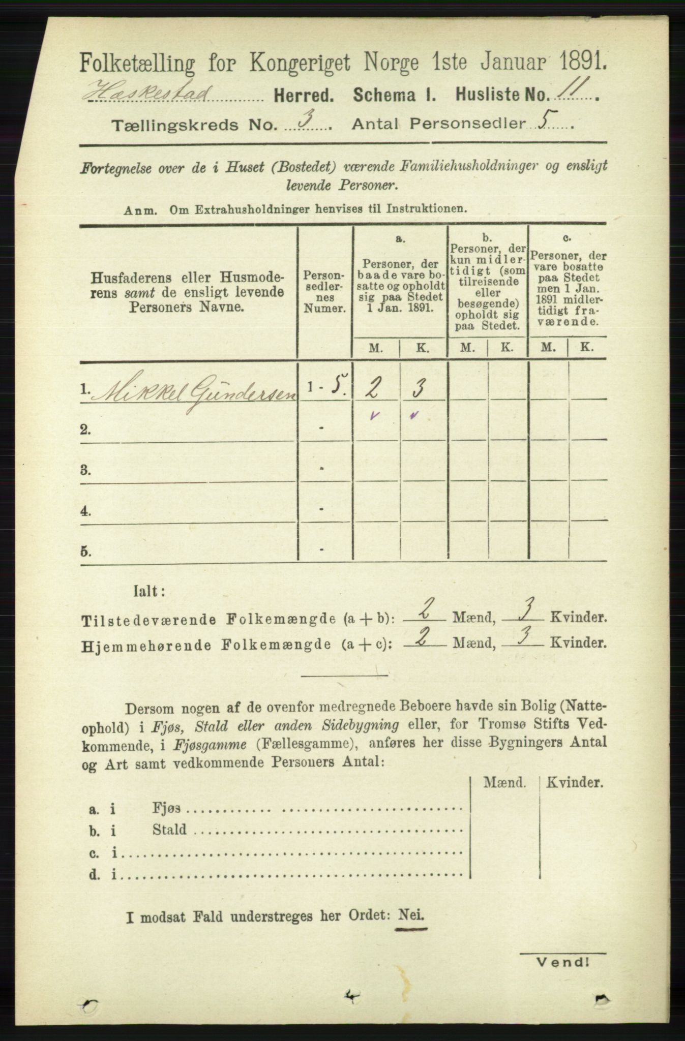 RA, 1891 census for 1113 Heskestad, 1891, p. 402