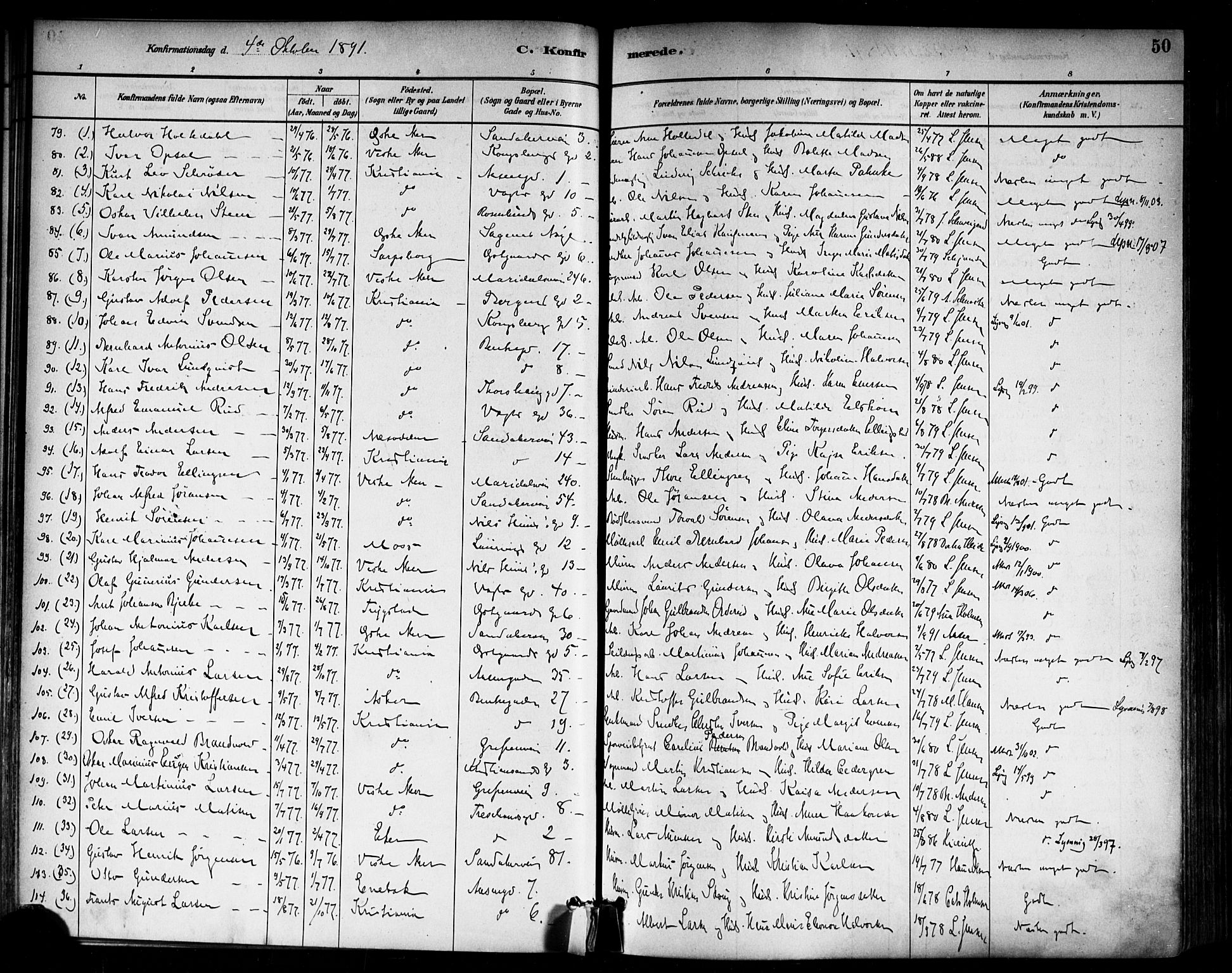 Sagene prestekontor Kirkebøker, AV/SAO-A-10796/F/L0002: Parish register (official) no. 2, 1880-1897, p. 50