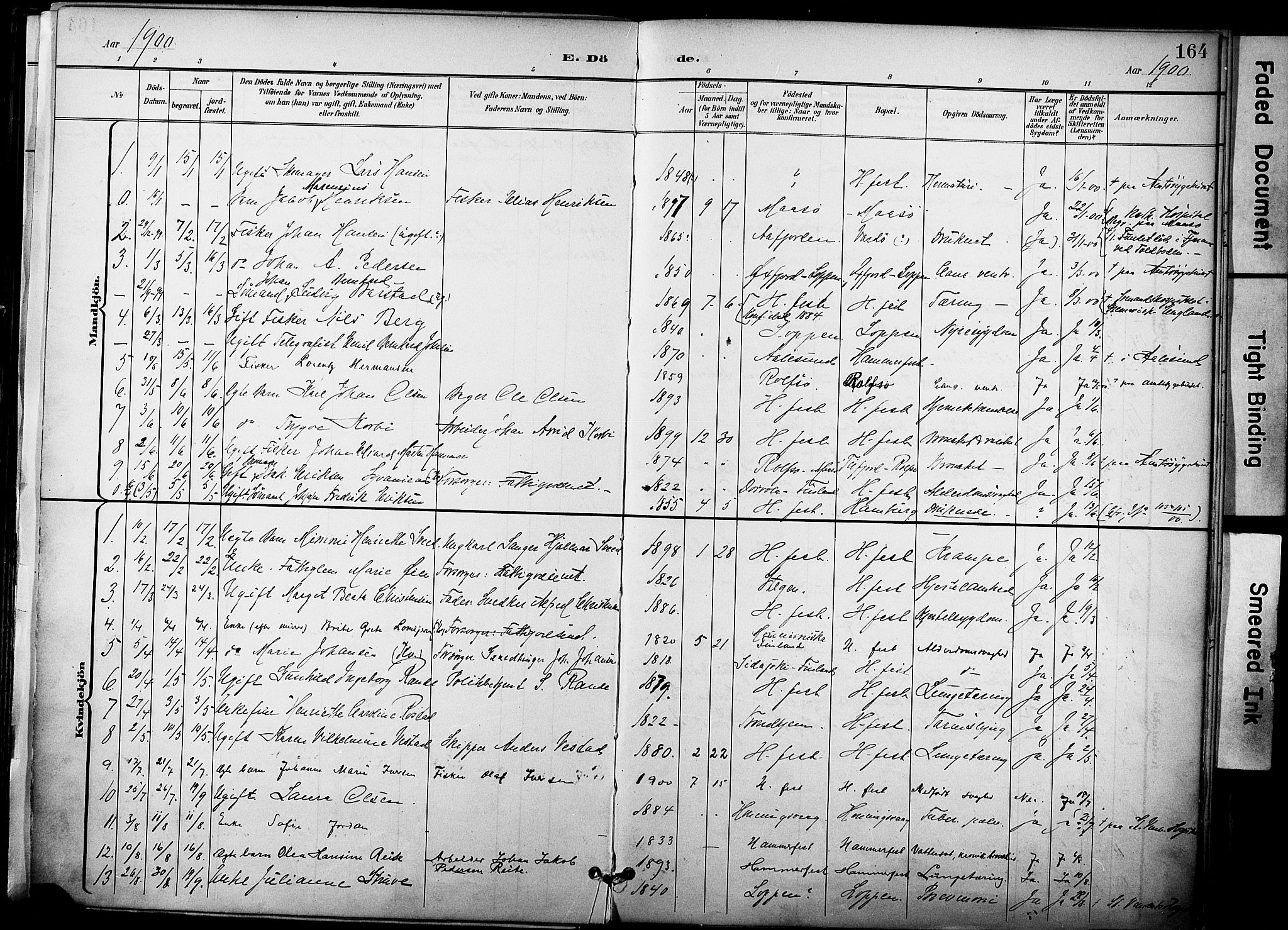 Hammerfest sokneprestkontor, AV/SATØ-S-1347/H/Ha/L0010.kirke: Parish register (official) no. 10, 1898-1905, p. 164
